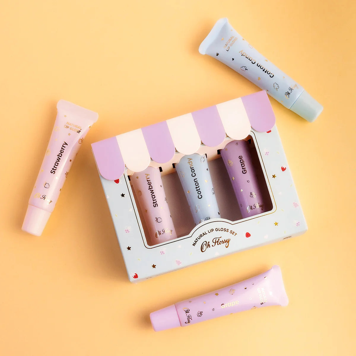 Oh Flossy Natural Lip Gloss Set - 6 Vegan & Cruelty-Free Moisturizing Lip Glosses for Women, Perfect for Daily Wear & Special Occasions