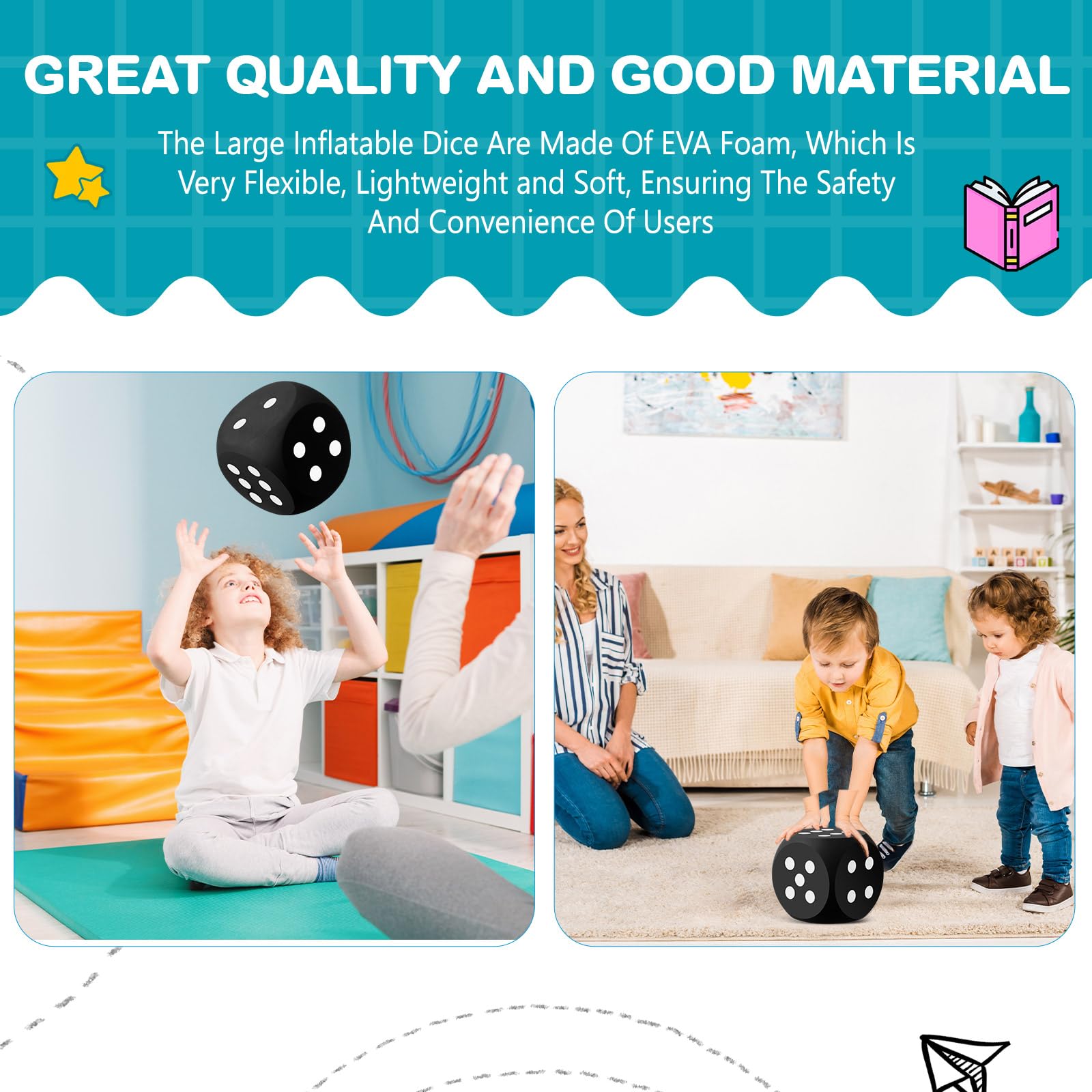 Shappy 6 Inch Large Foam Dice - Fun Educational Toy for Game Nights, Learning Activities, and Decor (Black, 1 Piece) - Perfect for Family Game Nights, Classroom Learning, and Party Decorations