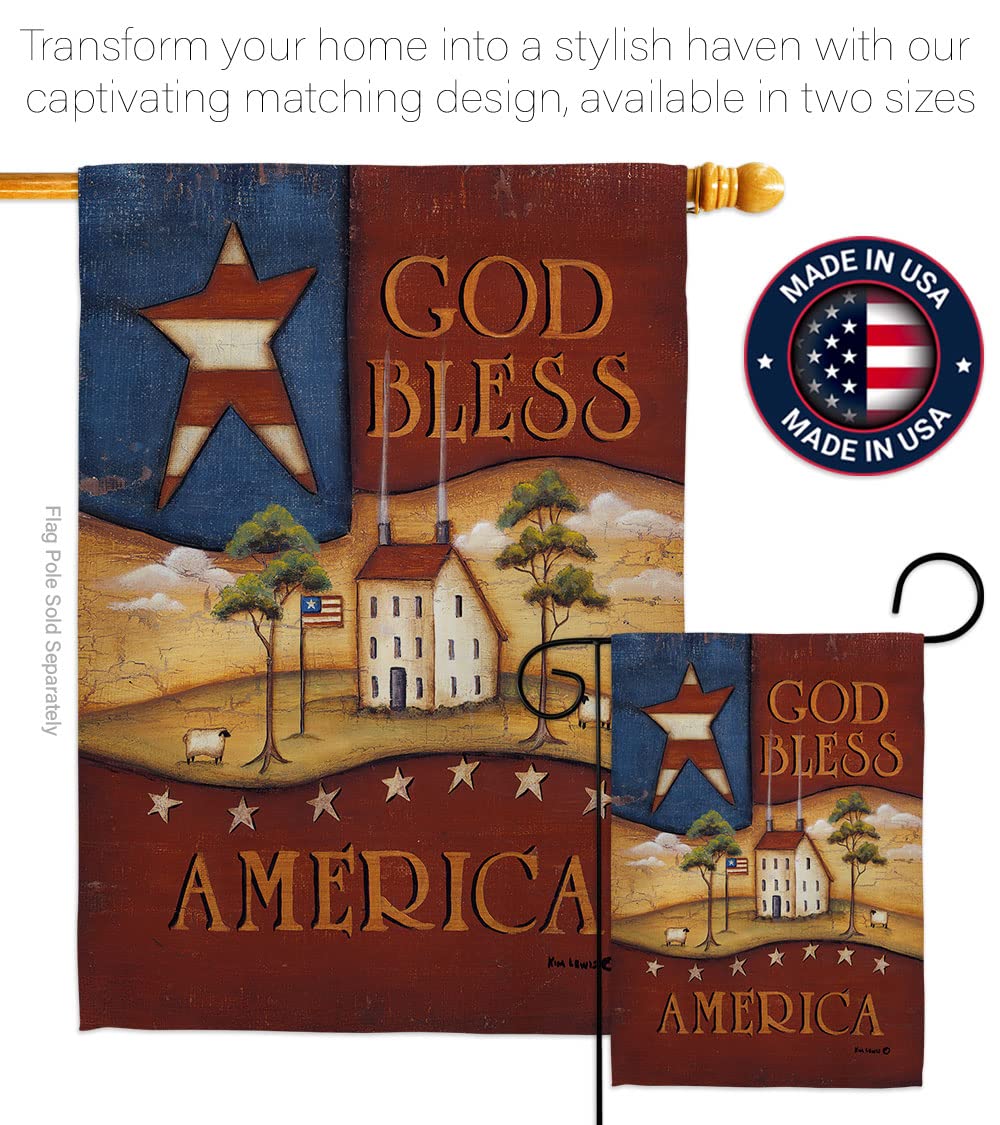 God Bless America Patriotic House Flag Set 28x40 with Pole - Outdoor Decor