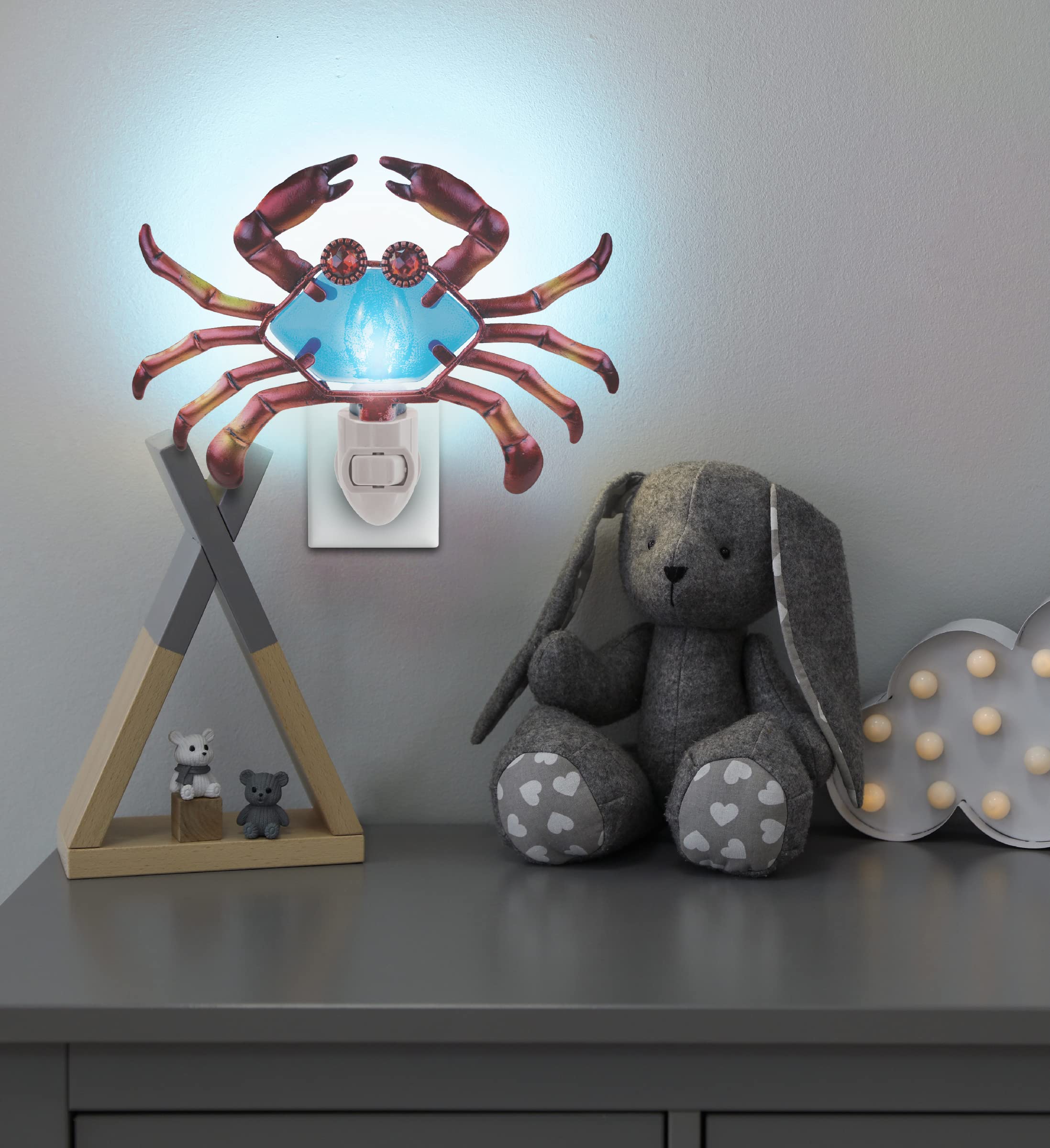 Puzzled Glass Art Night Light - Plug-in Decorative Socket Lamp with Manual On/Off Switch | Portable Lighting for Stairway, Bedroom, Bathroom, Nursery & Kitchen Decor | Perfect Crab-Themed Home Accessory for Kids' Rooms and Cozy Ambiance