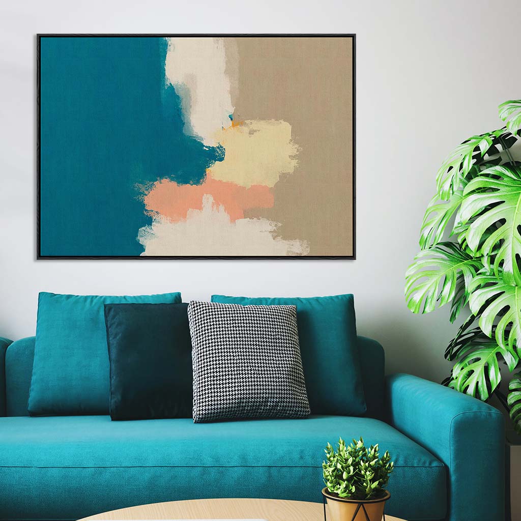 Teal Seas Framed Canvas Wall Art - Ocean Wave Painting for Living Room, Bedroom & Office Decor - Ready to Hang Coastal Home Decor