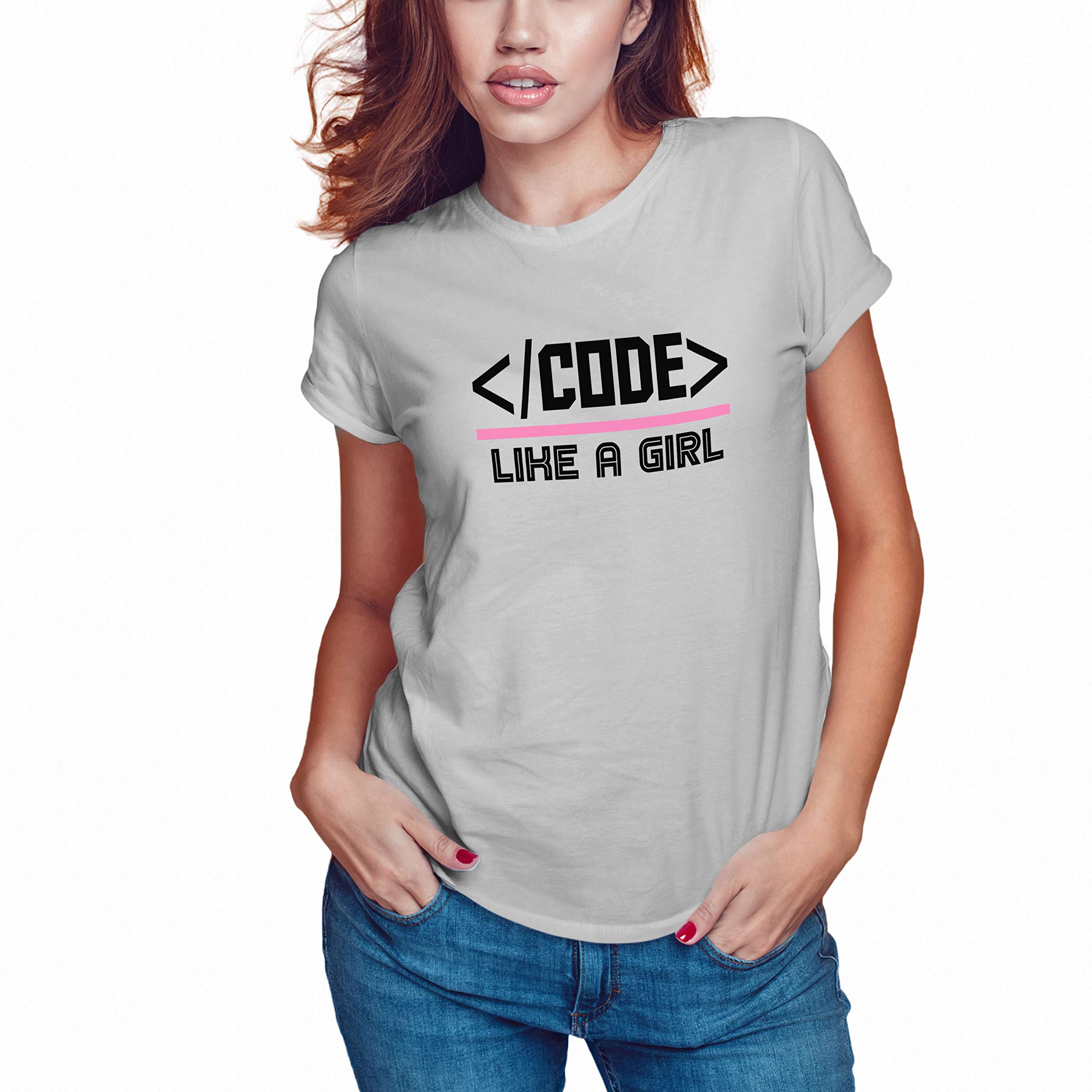 Code Like A Girl Women's Programmer T-Shirt - Funny Coding Tee for Female Developers - Perfect for Tech Conferences & Hackathons