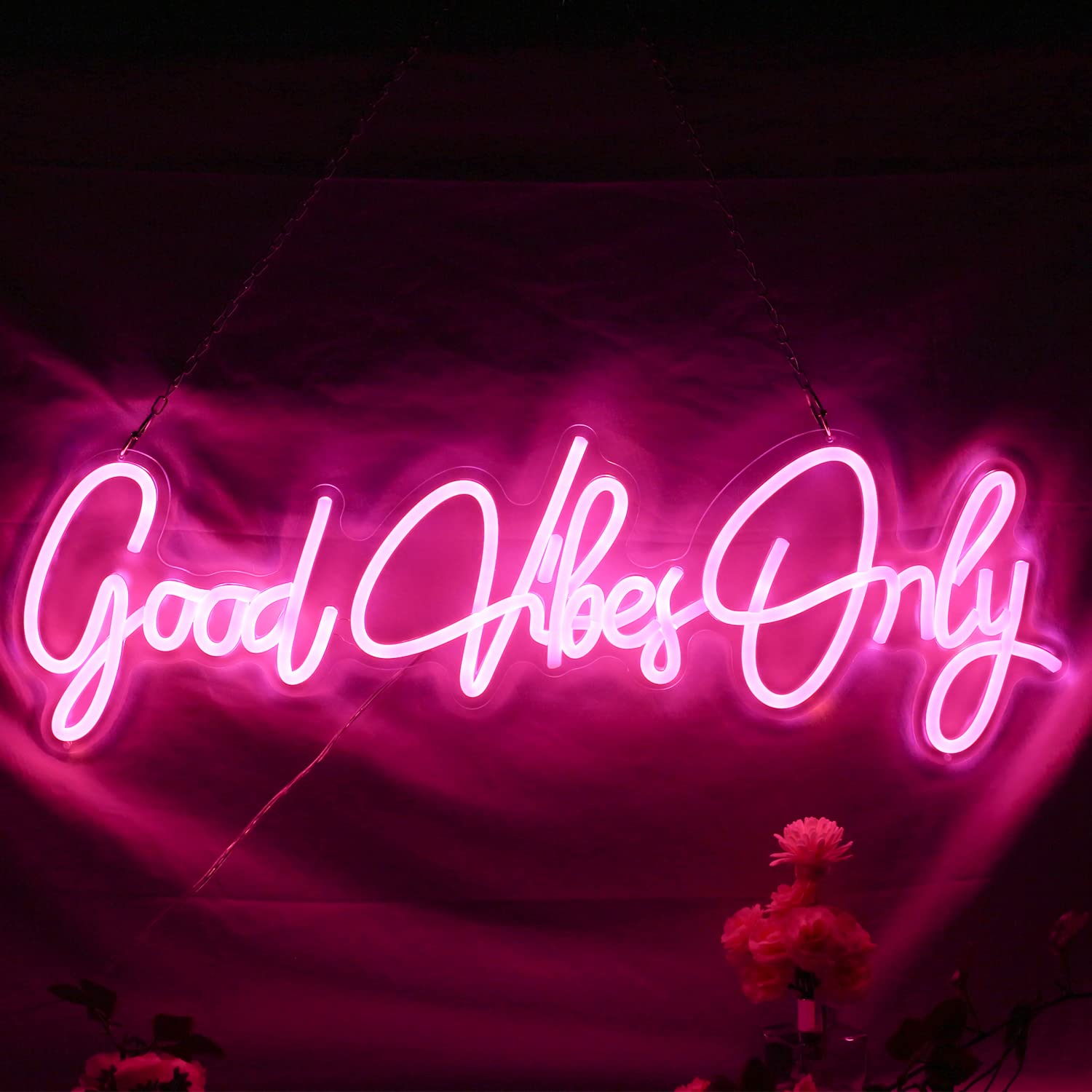 Good Vibes Only Neon Sign - Pink LED Wall Art Light for Home, Bar, Pub, Club & Party Decor | Unique Christmas Gift & Apartment Decoration | Perfect for Bedroom, Living Room & Rave Events