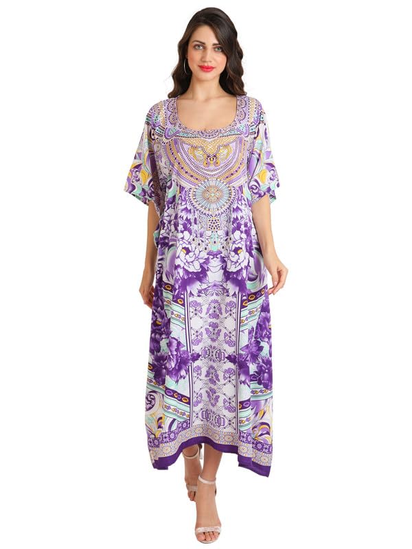 Miss Lavish London Women's Floral Kaftan Tunic Kimono Maxi Dress - Summer Beach Cover Up, Plus Size Boho Dress for Vacation, Pool Party & Resort Wear