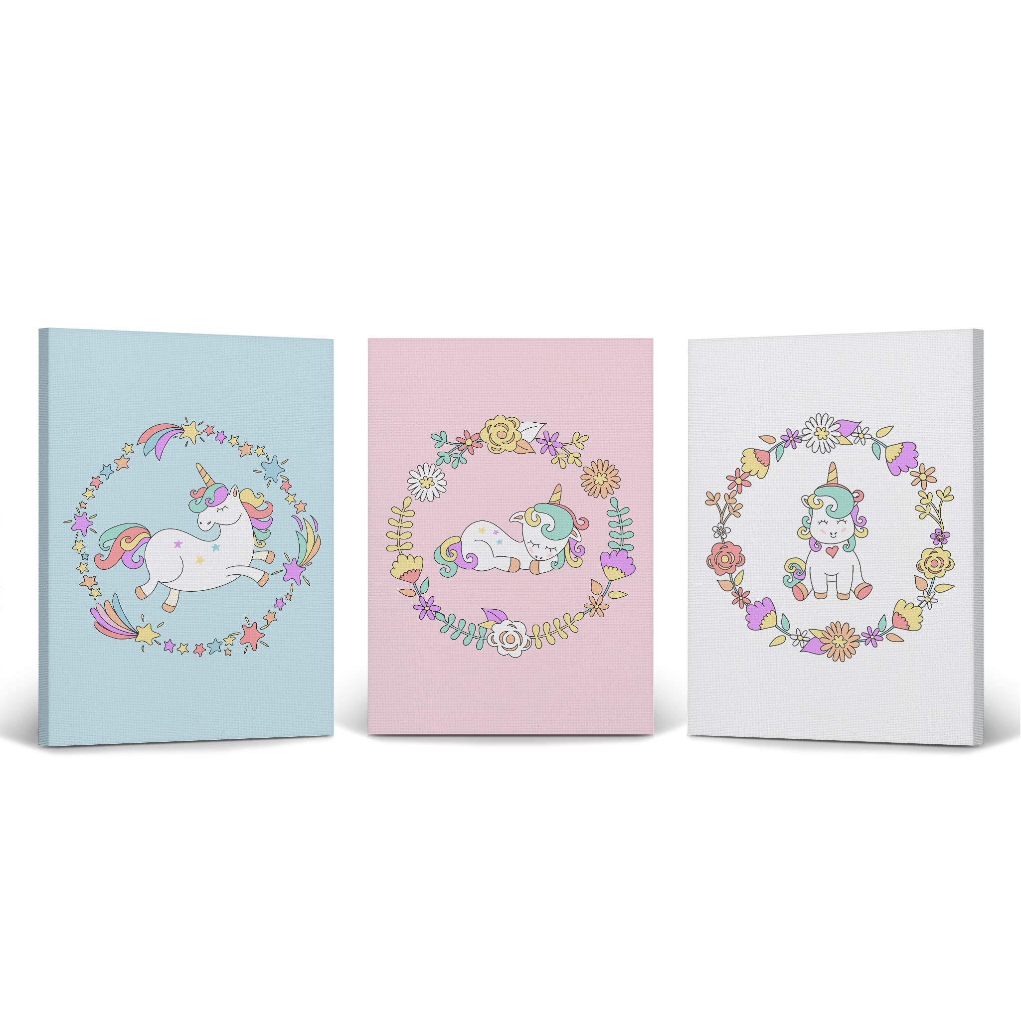 3-Panel Unicorn Canvas Wall Art Set - Colorful Cute Unicorn Print for Kids Room, Nursery & Baby Room Decor - Ready to Hang Wall Decor (28x19 Inches x3) - Perfect for Birthday Gifts & Children's Bedroom Decoration