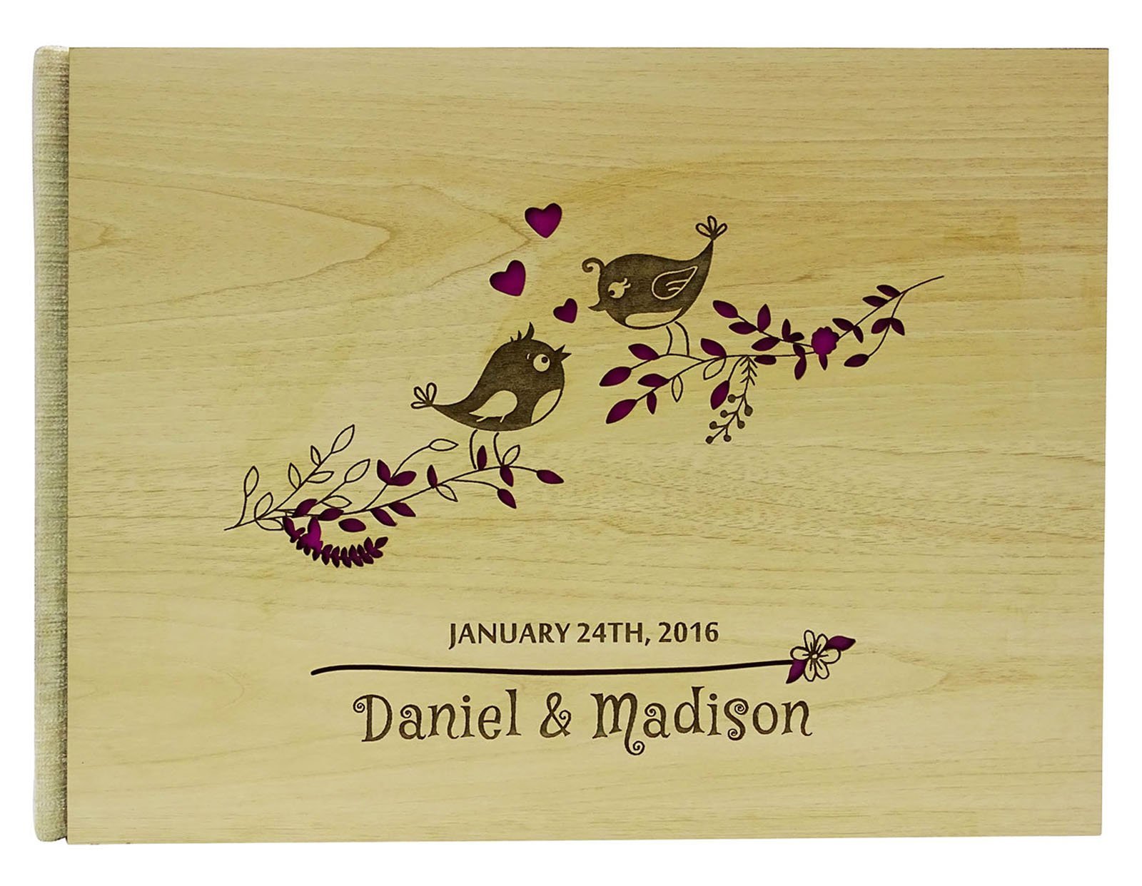 Custom Rustic Wood Engraved Wedding Guest Book for Bride & Groom - 50 Page Advice Keepsake for Wedding Reception, Anniversary & Bridal Shower