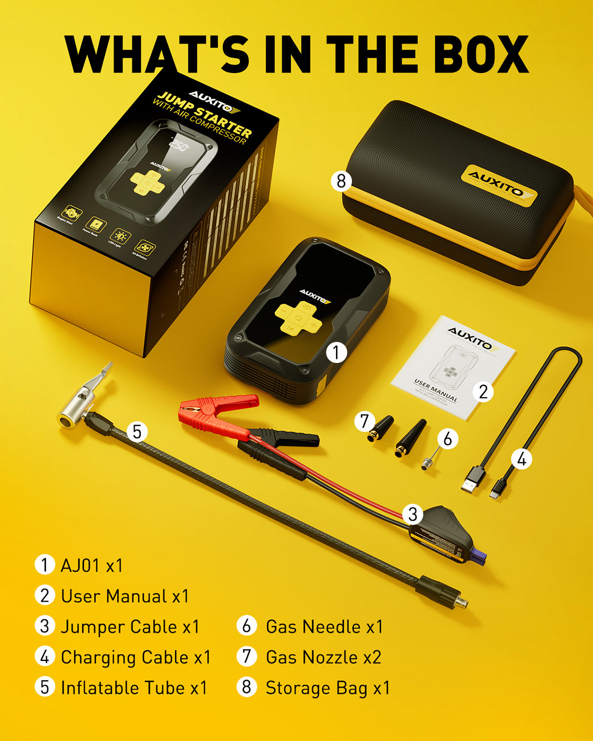 AUXITO 3500A Portable Car Jump Starter with 150 PSI Air Compressor - 12V Battery Booster for Gas & 8L Diesel Engines | Emergency Roadside Assistance, Tire Inflation, Camping & RV Use