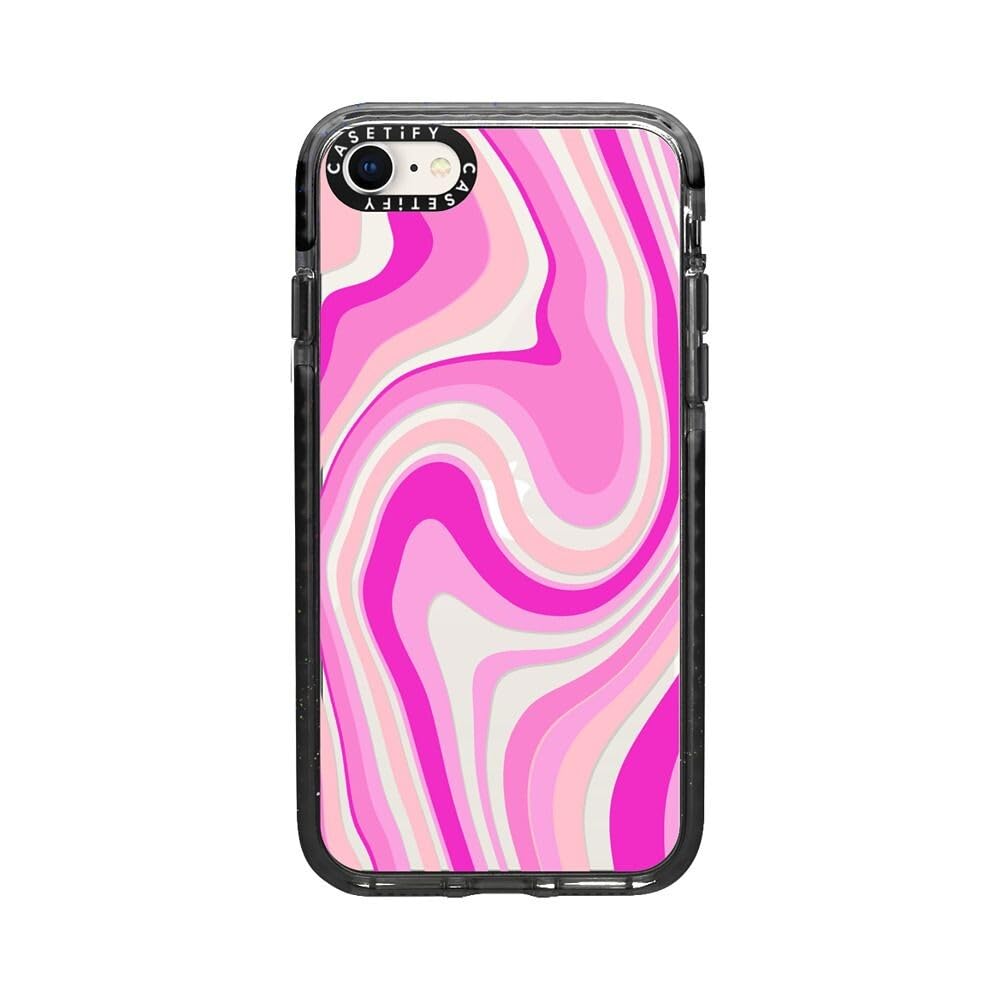 CASETiFY Impact Case for iPhone SE (2020/2022) and iPhone 7/8 - Shockproof Clear Black with Pink Swirls Design - Slim Protective Phone Cover for Everyday Use, Travel & Outdoor Activities