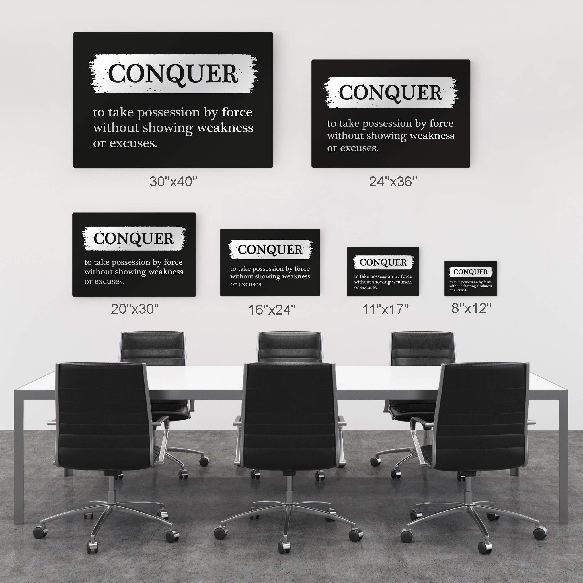 Conquer Definition Motivational Metal Wall Art - Black & White Dictionary Print Inspirational Office Decor - Modern Entrepreneur Quote Sign - 30x40 Inch Ready to Hang for Home, Office or Gift