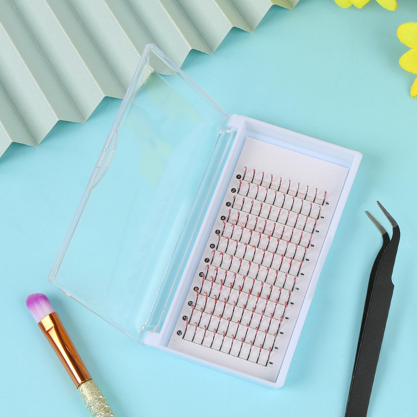 UHOMENY Glitter False Eyelashes - D Curl Single Spike Lashes for Eyelash Extensions (11-16mm Mix, Pink) | Perfect for Cosplay, Party Makeup & Dramatic Eye Looks