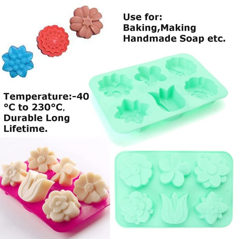 Premium 6-Cavity Silicone Flower Soap Mold Set - Non-Stick Tulip & Daisy Molds for DIY Soap, Candles, Chocolates, Resin Crafts - Perfect for Bath Bombs, Ice Cubes & Home Decor (6 Floral Designs)