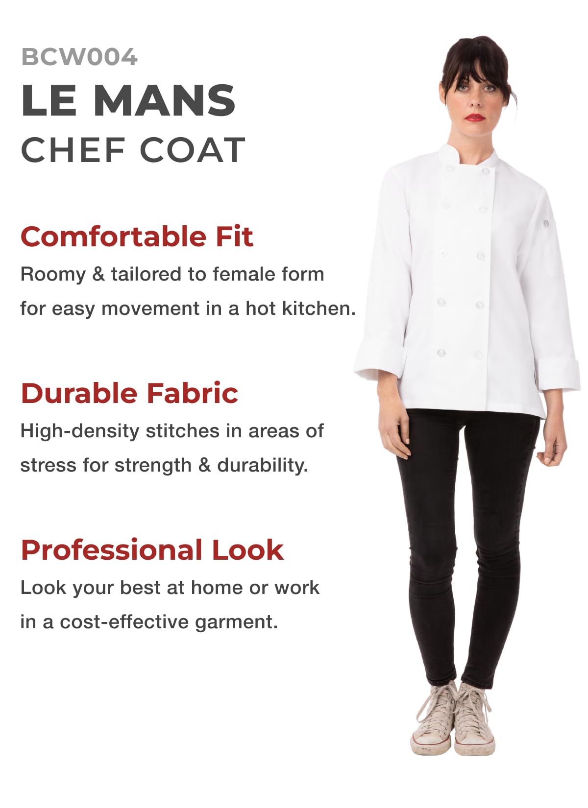 Chef Works Women's Le Mans Chef Coat - Professional Kitchen Uniform for Cooking, Baking & Culinary Arts | Perfect for Chefs, Bakers & Culinary Students