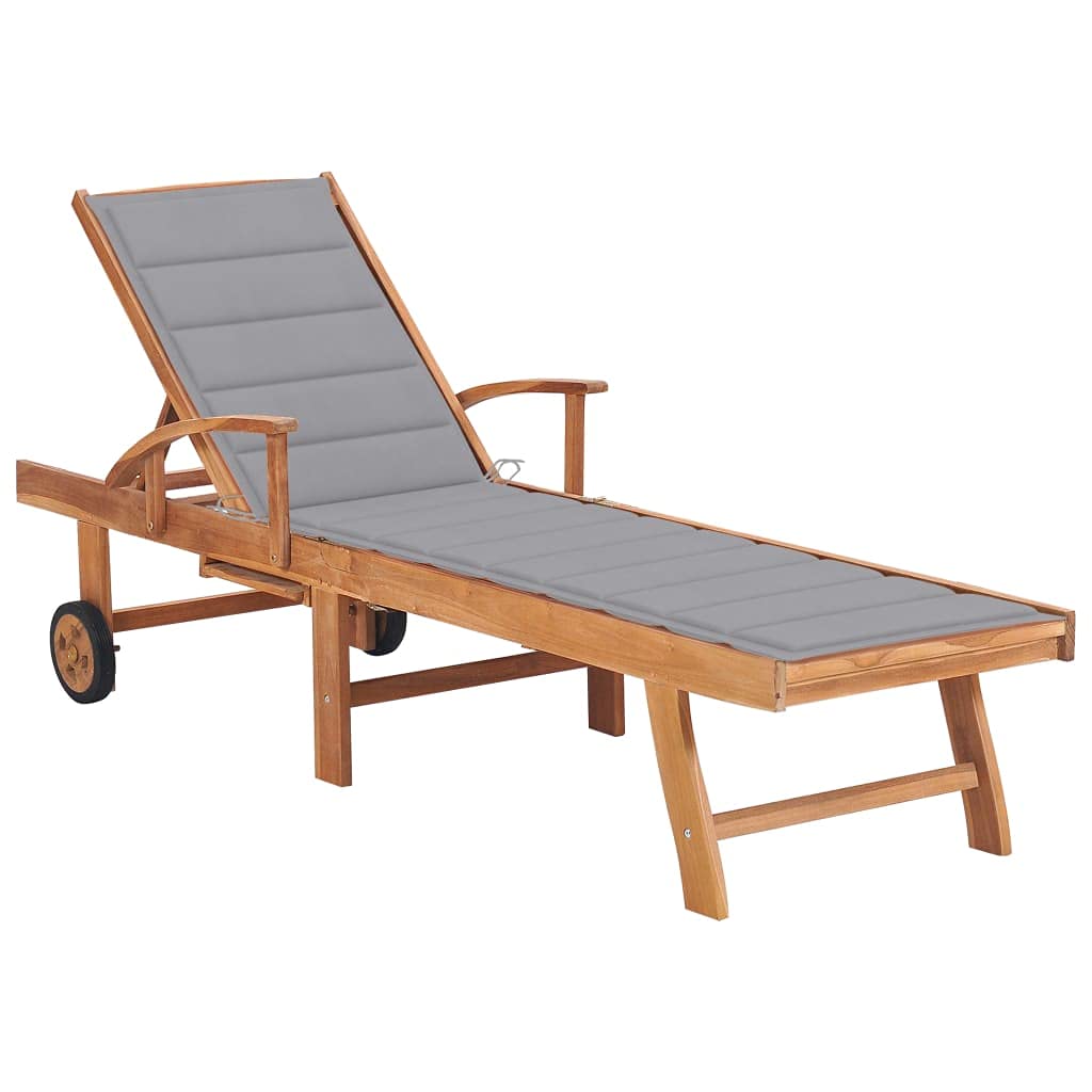 vidaXL Solid Acacia Wood Sun Lounger with Gray Cushion - Outdoor Chaise Lounge, Wooden Sunbed, Daybed for Patio, Poolside & Garden Relaxation