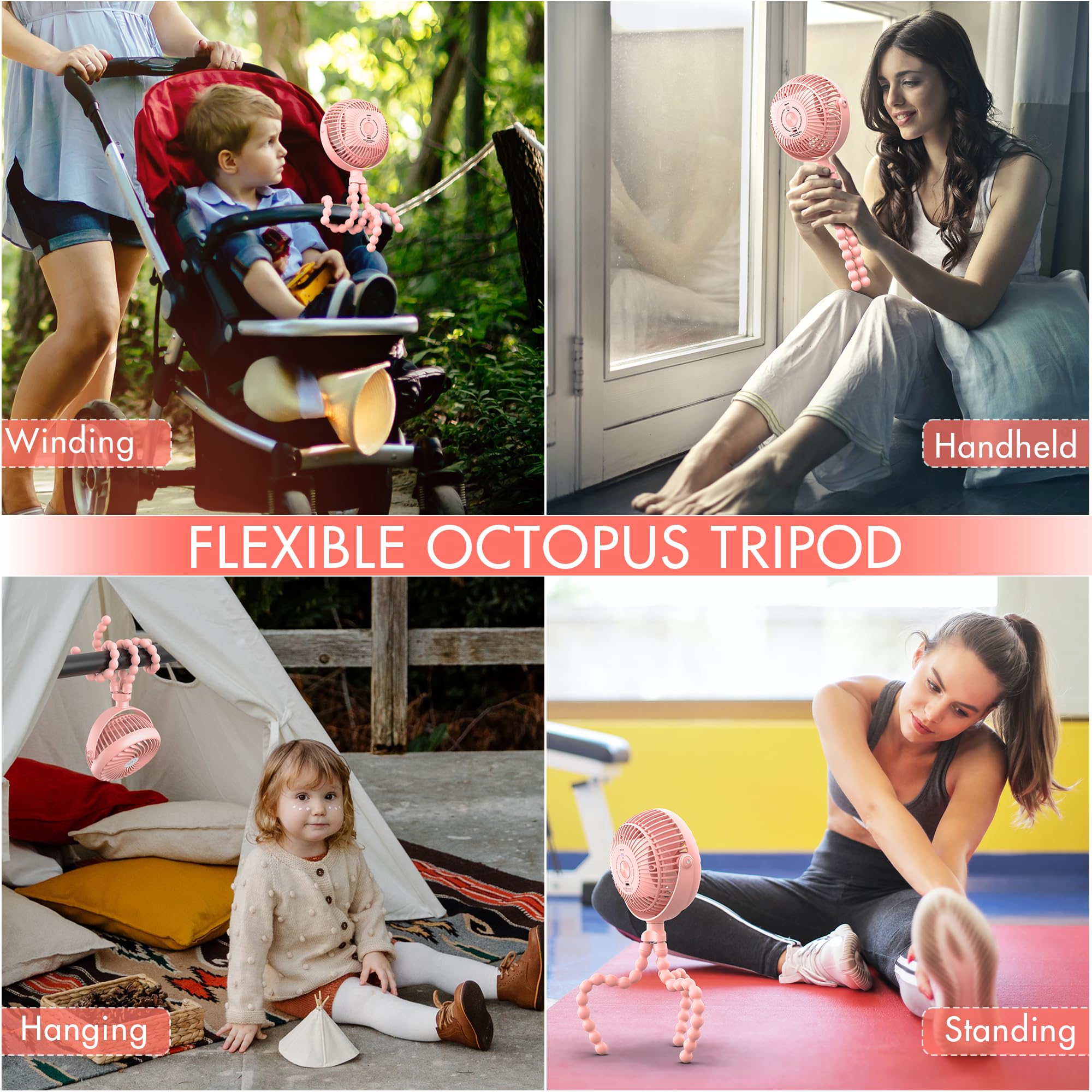 AMACOOL Battery-Powered Clip-On Baby Stroller Fan - 20 Hours Runtime, Flexible Tripod for Car Seat, Crib, Bike, Treadmill, Umbrella & Wheelchairs - Portable Cooling Solution for Outdoor Activities, Travel & Nursery Comfort