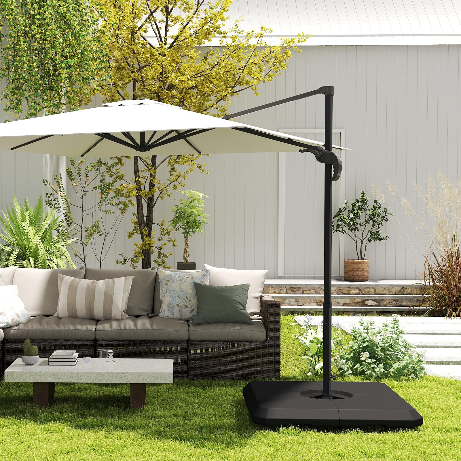 C-Hopetree 317lb Heavy Duty Base Weights Stand for Offset Cantilever Outdoor Patio Umbrella - 4 Piece Black Set - Perfect for Poolside, Backyard, Garden, and Beach Use