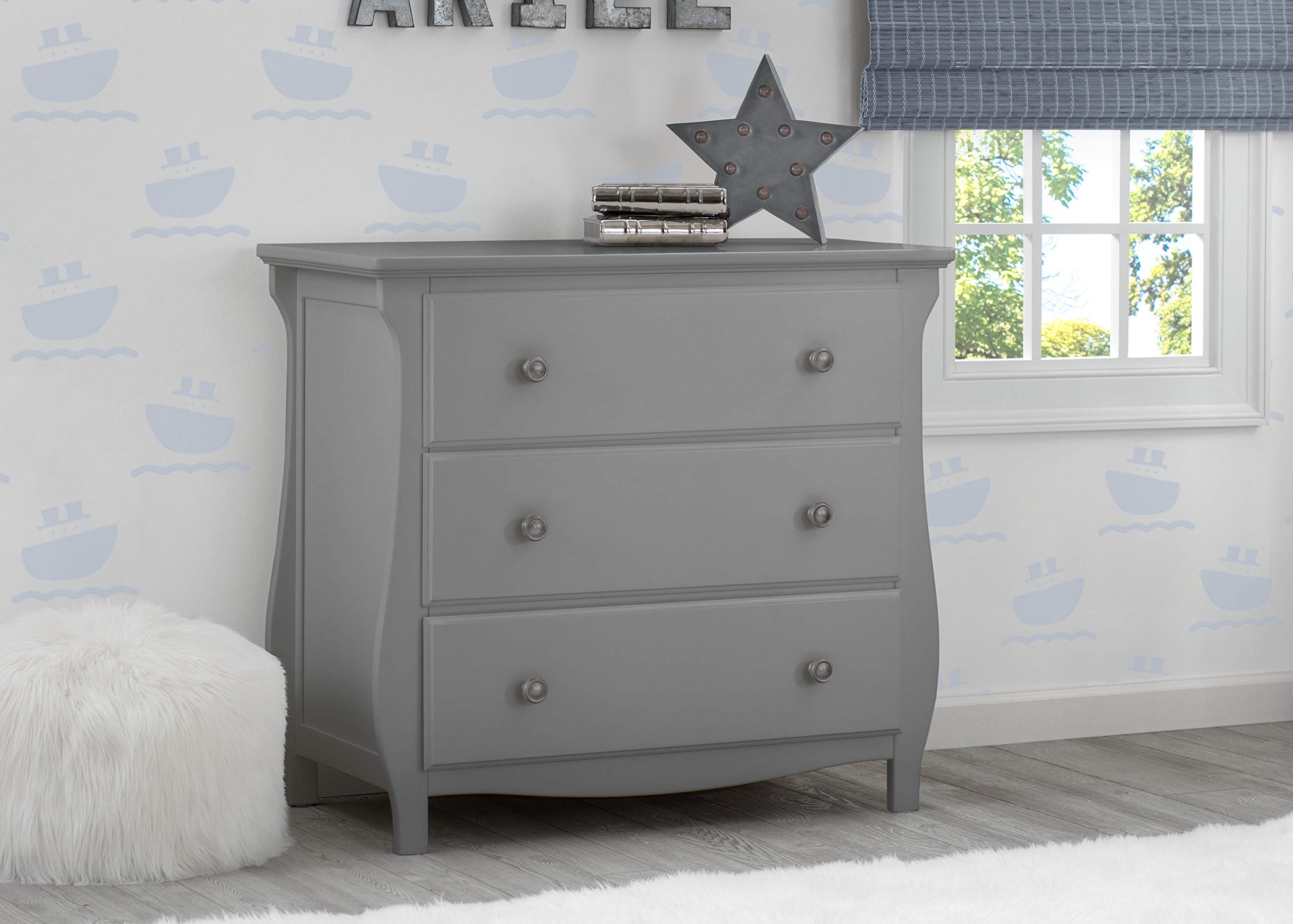 Delta Children Lancaster 3-Drawer Dresser with Changing Top - Greenguard Gold Certified Nursery Furniture, Gray - Perfect for Baby Room Organization & Diaper Changing Station