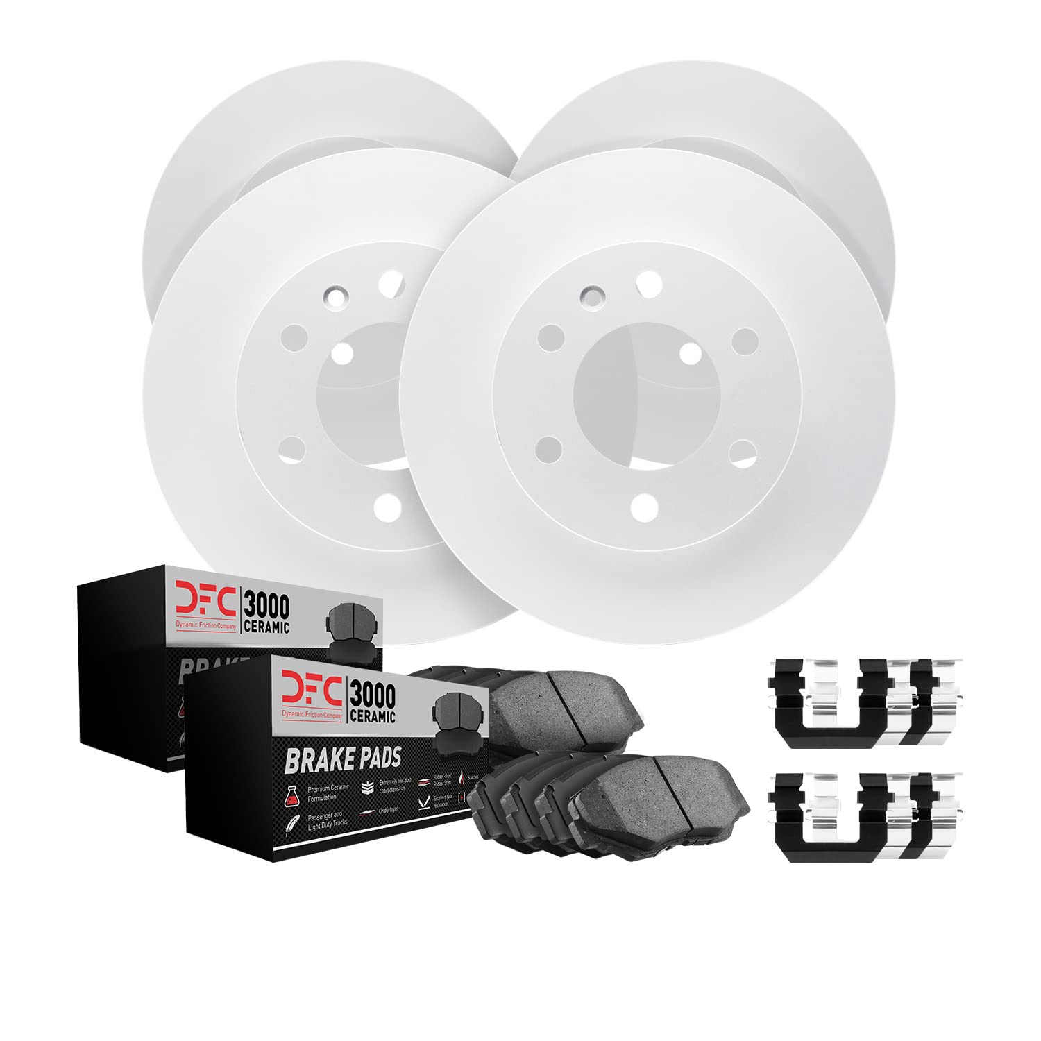 Dynamic Friction Company Premium Ceramic Front & Rear Brake Pads and Rotors Kit – Complete Brake System Replacement for Smooth & Quiet Performance – Perfect for Daily Commuting, Highway Driving & Heavy-Duty Vehicles