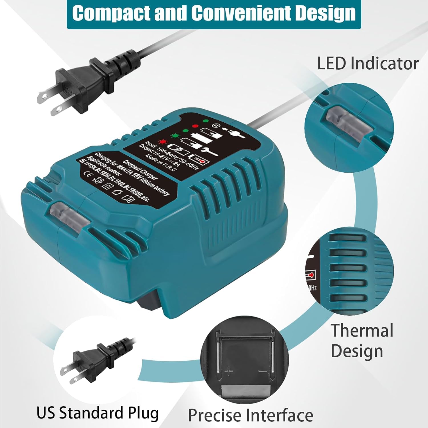 Makita 18V Battery Charger - Fast Charging for 18V LXT Lithium-Ion Batteries (110V Home Input) - Perfect for Power Tools, DIY Projects & Professional Worksites