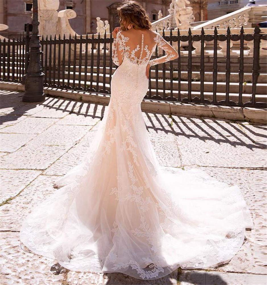 Elegant White Lace Mermaid Wedding Dress with Long Sleeves & Detachable Skirt - Applique Bridal Gown for Women | Perfect for Beach, Church, and Formal Wedding Ceremonies