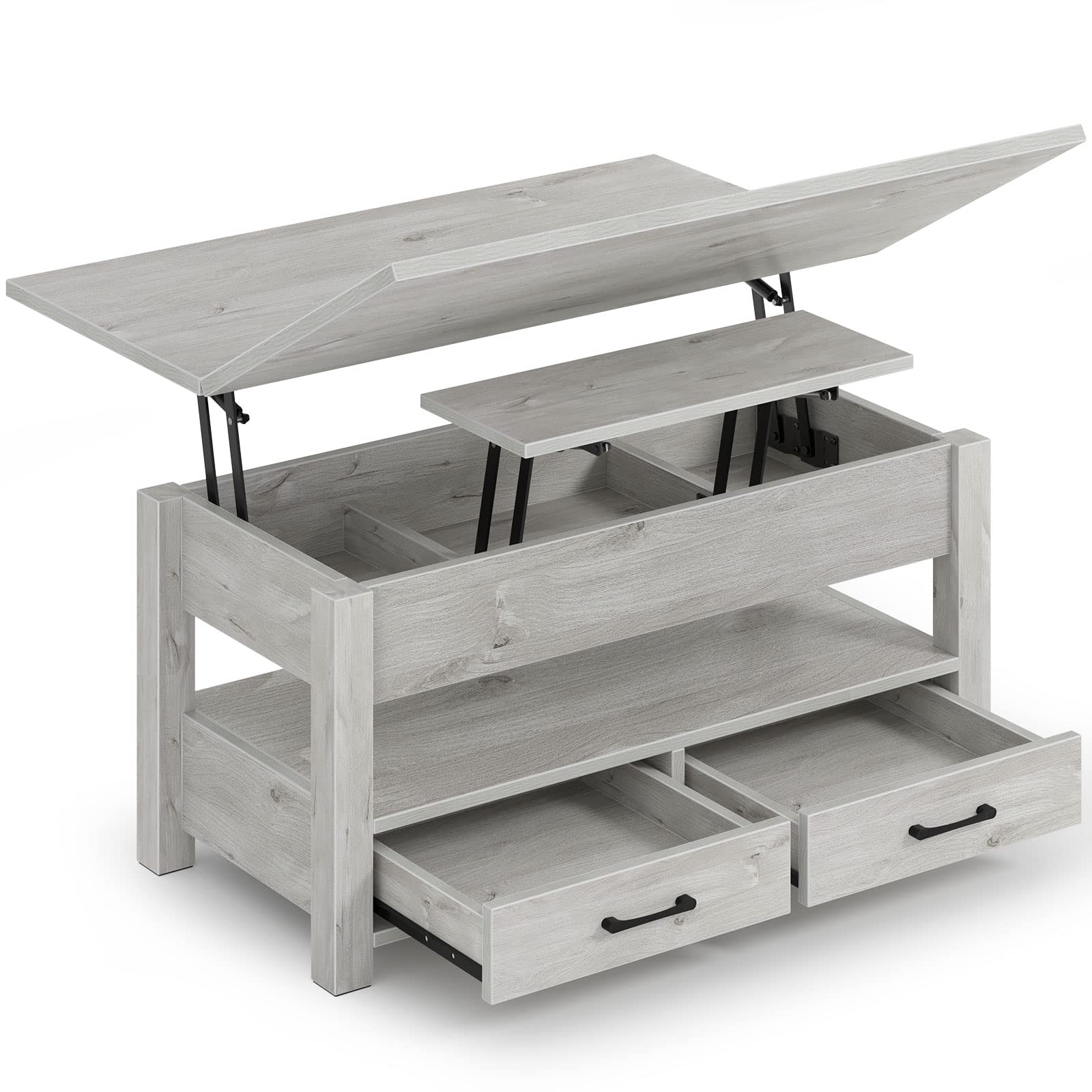 Rolanstar Lift Top Coffee Table - Convertible to Dining Table with Drawers & Hidden Storage | Multi-Functional Living Room & Home Office Furniture in Grey | Perfect for Small Spaces, Entertaining & Remote Work