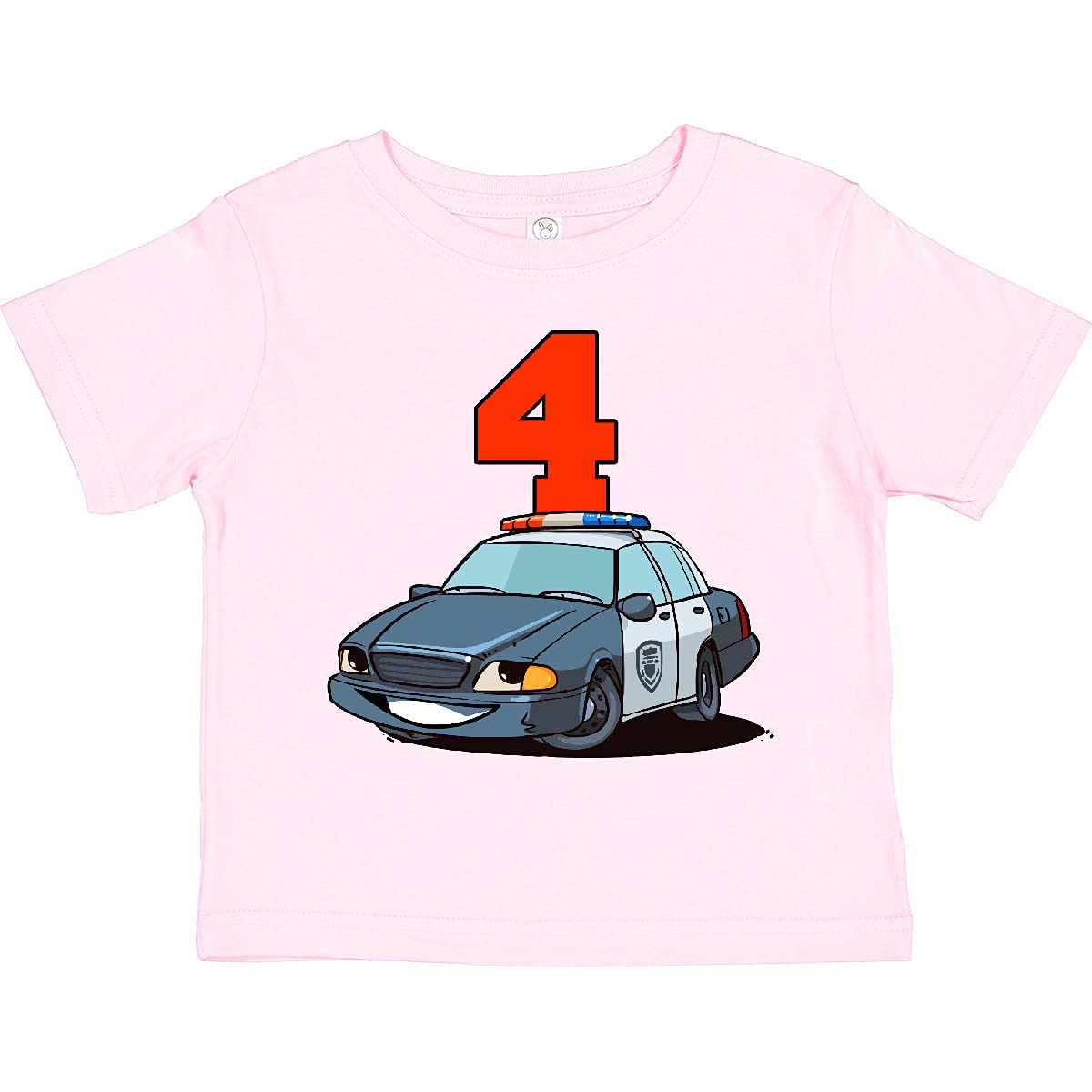 Inktastic 4th Birthday Police Car Toddler T-Shirt - Cute Police Theme Toddler Tee for Boys & Girls - Perfect for Birthday Parties, Police-Themed Events & Everyday Play