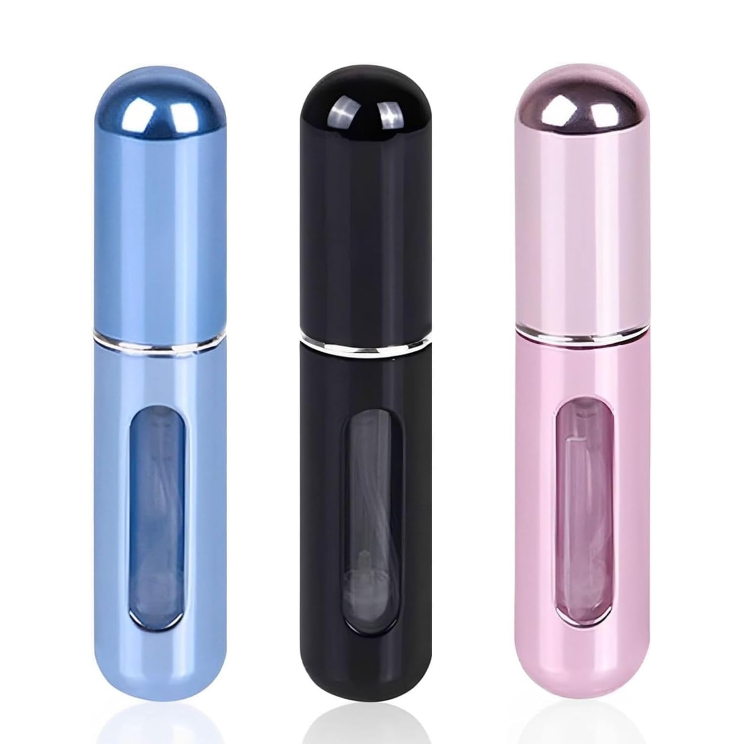 VIGOR PATH Refillable Travel Perfume Spray Bottle - Portable Mini Perfume Atomizer for Women & Men, Leak-Proof Scent Pump Case (Blue, Black, Pink) | Perfect for Airplane Carry-On, Gym Bag & Purse Essentials