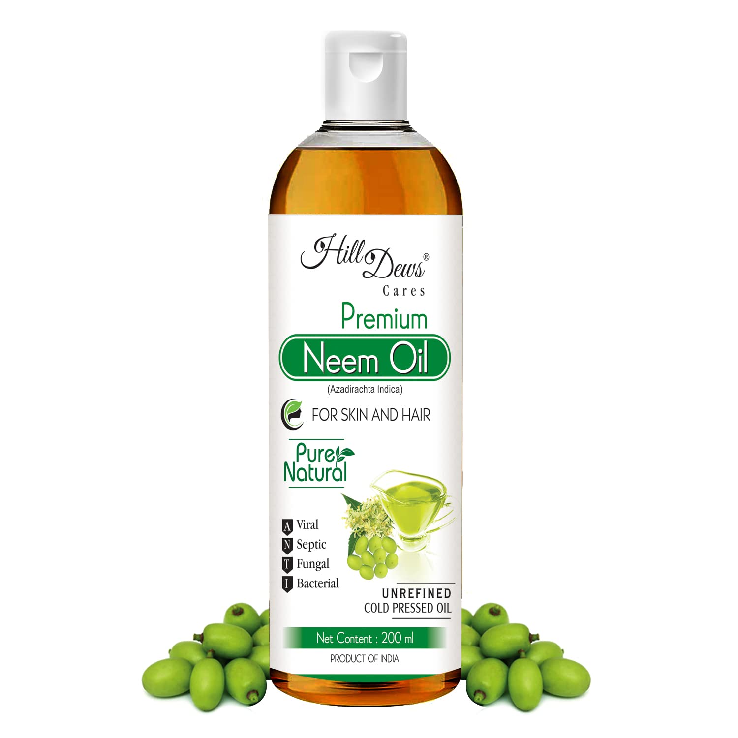 Pure Natural Neem Oil (200ml) - Cold Pressed, Unrefined for Skin & Hair Care | Organic Treatment for Acne, Dandruff & Scalp Health | Perfect for DIY Beauty & Aromatherapy