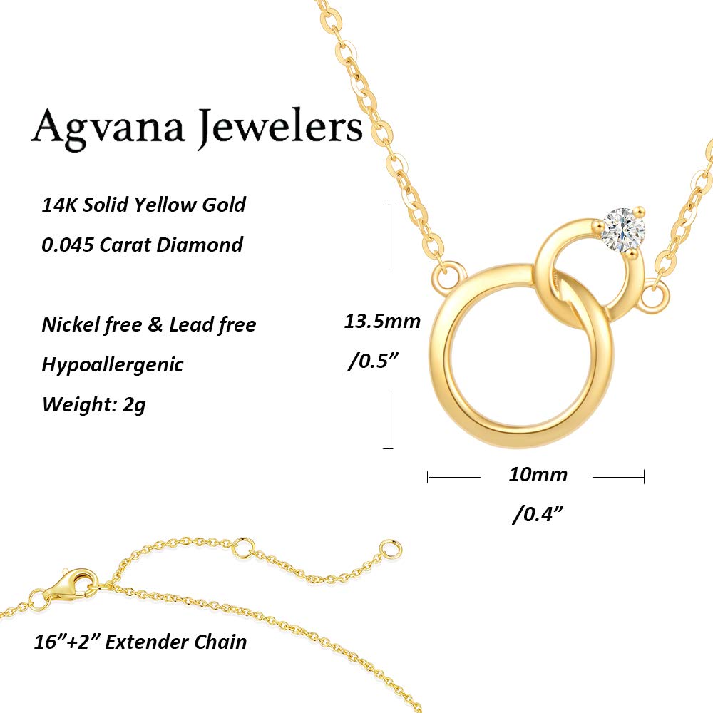 14K Solid Gold Diamond Infinity Circle Pendant Necklace for Women - Dainty Two Interlocking Circles Fine Jewelry - Birthday Gift for Wife, Mom, Her - 16