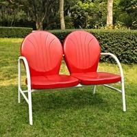 Crosley Griffith Red Metal Loveseat - Stylish Small Sofa for Living Room, Patio, or Office - Durable & Comfortable Two-Seater Furniture