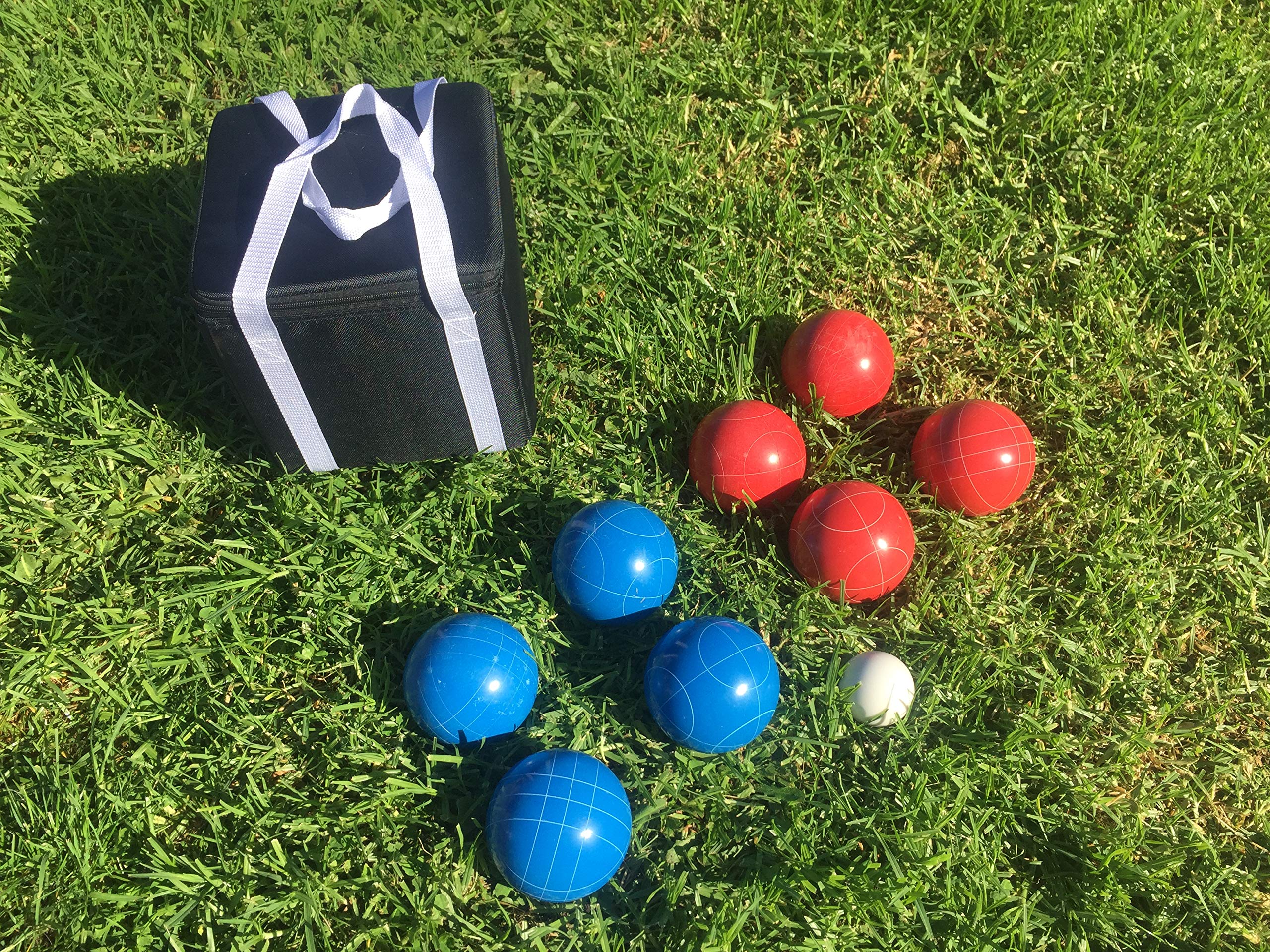 Premium Bocce Ball Set - 107mm Blue & Red Balls with Black Carrying Bag - Outdoor Lawn Games for Backyard, Beach, and Picnic Fun - Competition-Grade Bocce Set for Adults & Families