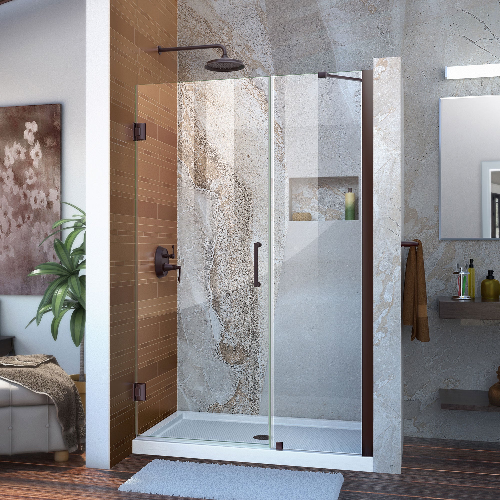 DreamLine Unidoor 44-45 Inch W x 72 Inch H Frameless Hinged Shower Door with Support Arm - Clear Tempered Glass for Modern Bathroom & Spa Style Shower Enclosure - Perfect for Home Renovation & Luxury Bathroom Upgrade