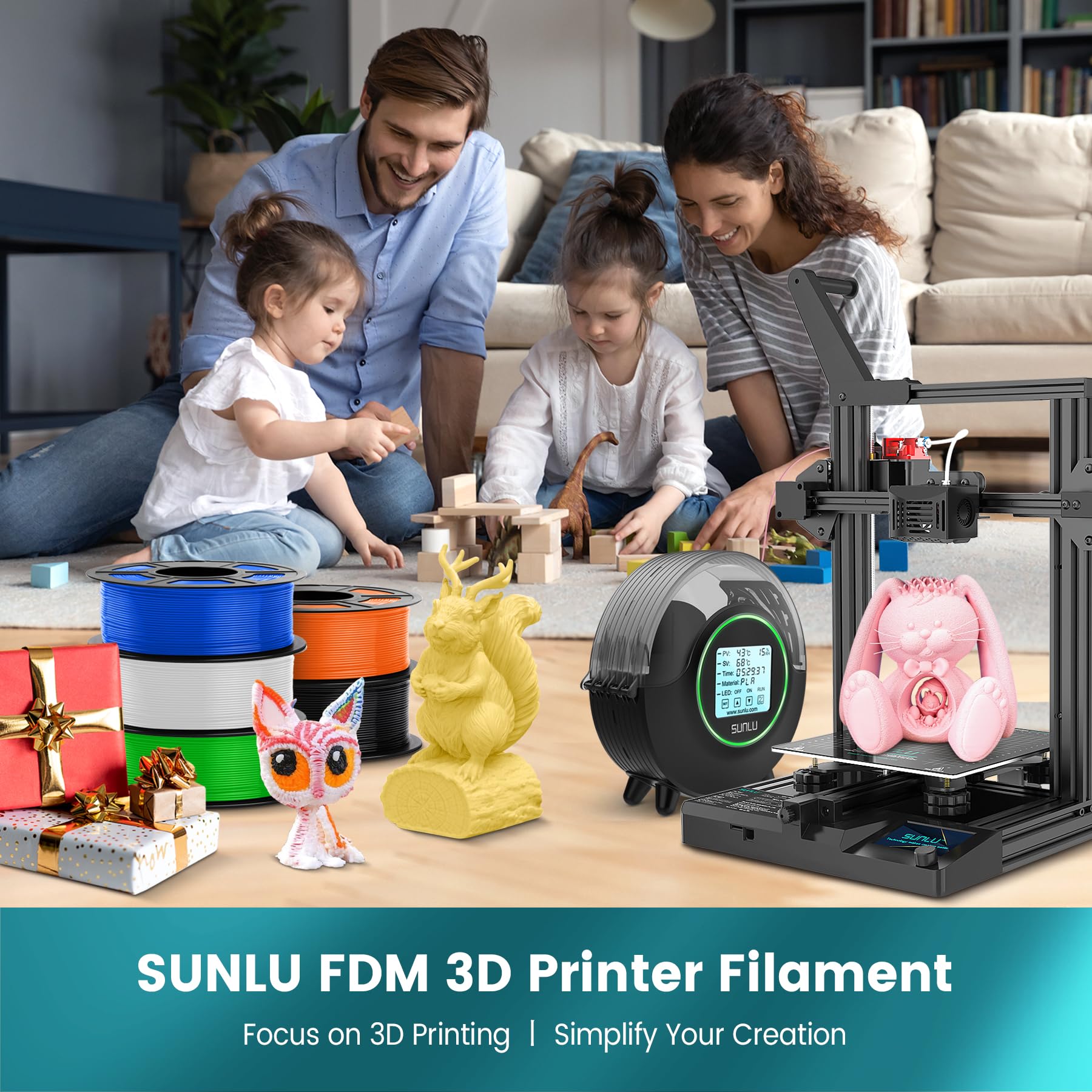 Premium SUNLU PLA Filament 1.75mm for 3D Printing - High Precision +/- 0.02mm, 1kg Spool (2.2lbs) 330m Blue - Compatible with Most FDM 3D Printers - Ideal for DIY Projects, Prototyping & Creative Models