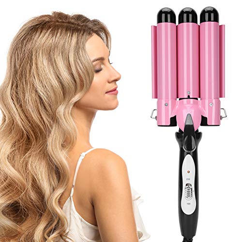 28mm 3 Barrel Hair Waver & Curling Iron - Electric Hair Styling Tool for Beach Waves & Curls | Perfect for Home, Salon & Travel Use (US Plug)