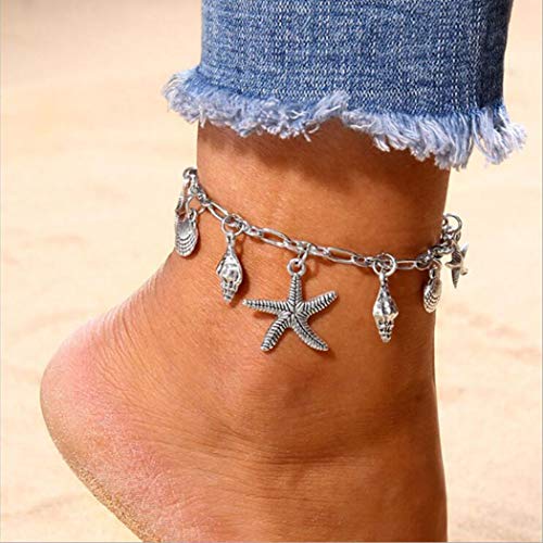 Simsly Boho Silver Shell & Starfish Anklet - Elegant Beach Ankle Bracelet for Women & Girls (Silver) | Perfect for Summer Vacations, Beach Parties & Boho Fashion Accessories