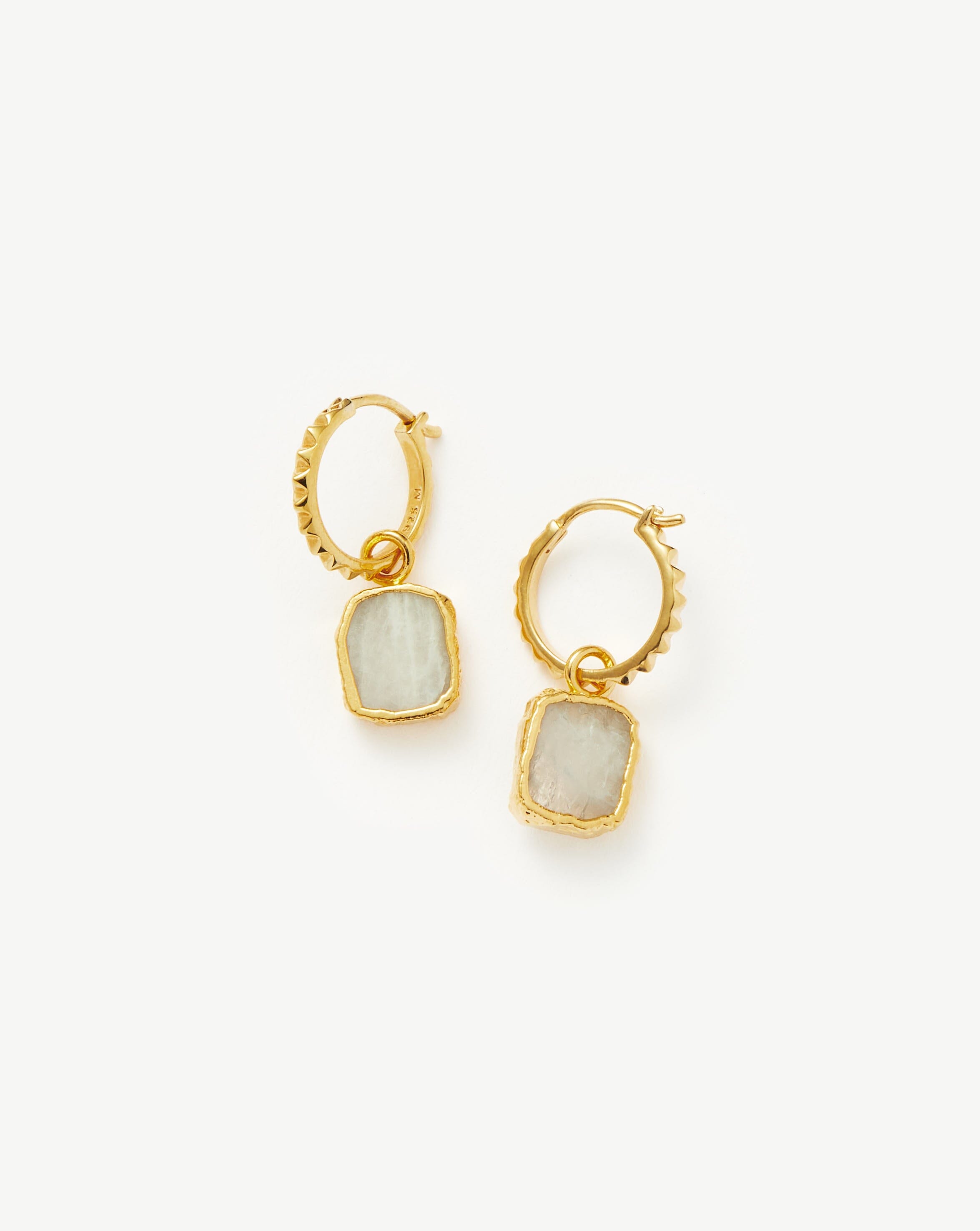 Mini Pyramid Charm Hoop Earrings - 18k Gold Vermeil & Rainbow Moonstone Jewelry for Women | Boho Chic Accessories for Everyday Wear & Special Occasions