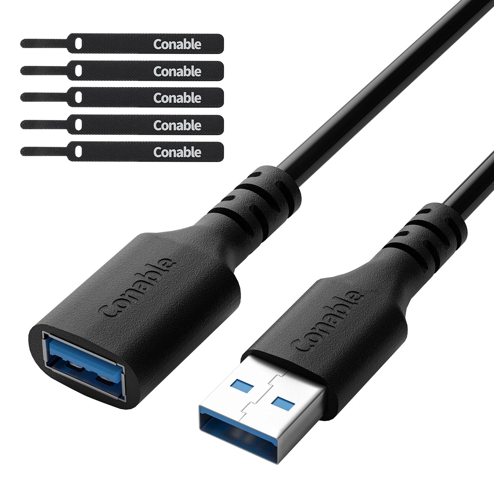 3 Pack USB 3.0 Extension Cable 2 FT - High Speed 5Gbps A Male to Female Extender Cord for Webcam, Printer, Keyboard, Flash Drive - Durable Black Cable with 5 Cable Ties - Perfect for Home Office, Gaming Setup & Computer Accessories