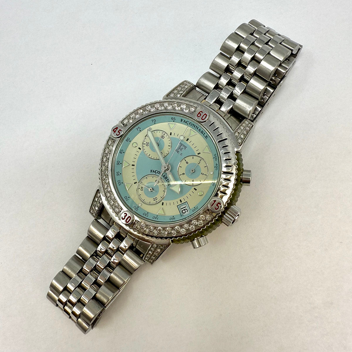 Faconnable Facomarine Luxury Watch with Diamond Bezel - Waterproof Stainless Steel Chronograph for Men - Perfect for Business, Formal Events & Everyday Wear