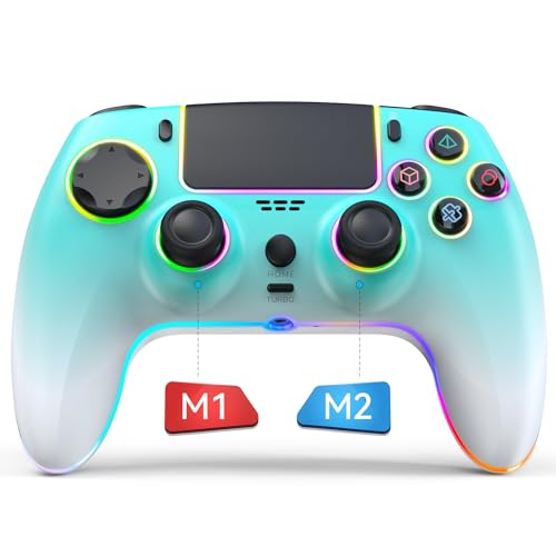 Ncanoi Wireless Gaming Controller for PS4, PS4 Slim, PS4 Pro, Nintendo Switch & PC - Blue Gradient Design with RGB Lighting, Programmable Buttons, Motion Control, Vibration & Turbo Function - Perfect for FPS, RPG & Multiplayer Gaming