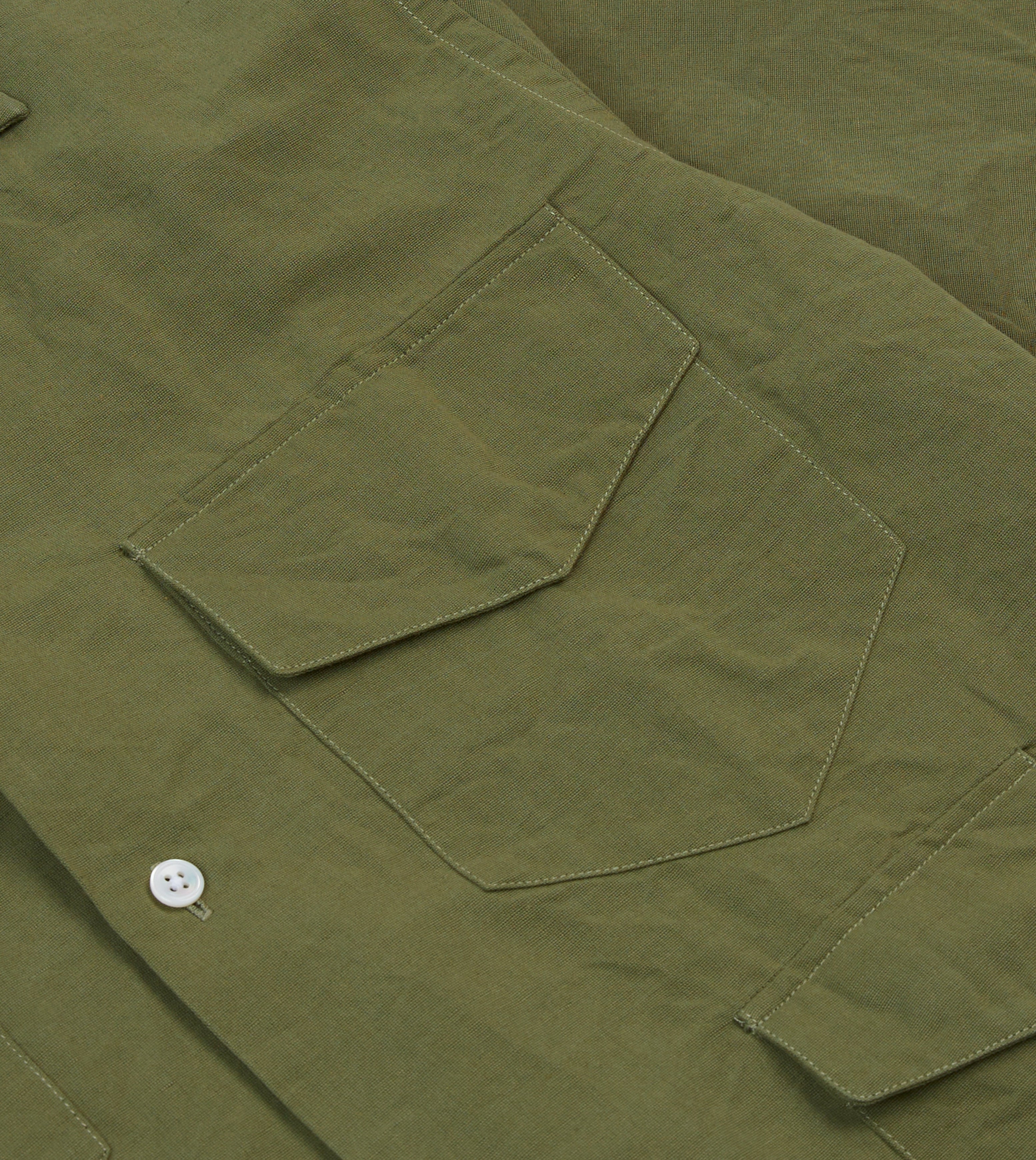 Premium Olive Cotton Linen Camp Collar Shirt for Men - Breathable Short Sleeve Button Down with Three Pockets | Casual Summer Wear, Beach Outings & Outdoor Adventures