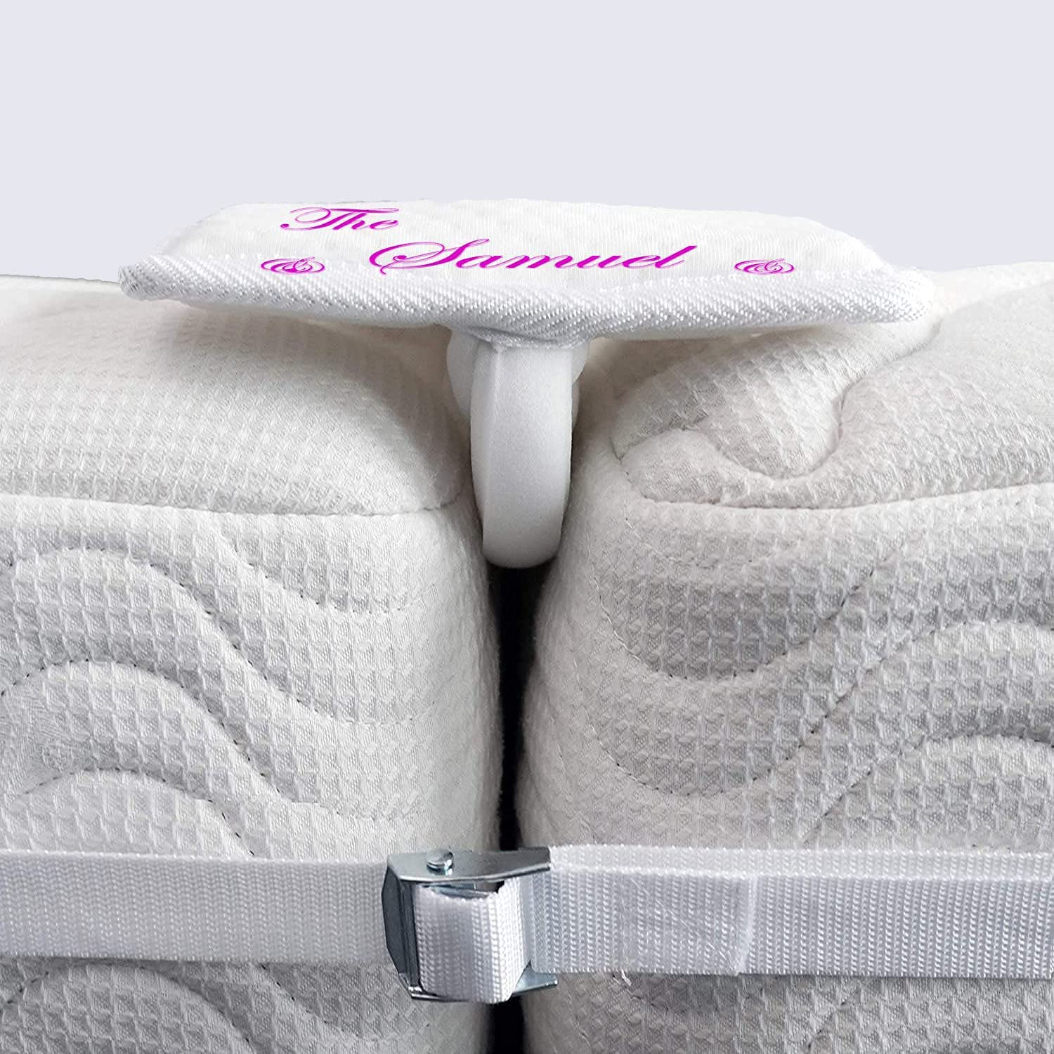 **XL Pink Samuel Bed Bridge - Twin to King Size Connector Kit with 4 Sheet Straps & Clips | 10-Inch Wide Bed Gap Filler | California XL Mattress Topper & Guest Accessories | Twin Size Mattress Cover | Perfect for Guest Beds, Dorm Rooms & Home Comfort**