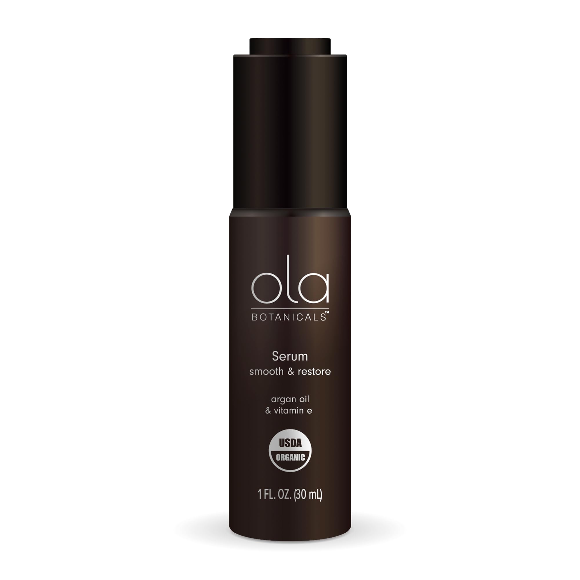 Ola Botanicals Organic Serum - 1 Fl. Oz (30 mL) with Argan Oil & Vitamin E for Smooth & Restored Skin | USDA Certified Organic, Cruelty Free, Non-GMO | Perfect for Nighttime Skincare & Anti-Aging Routine