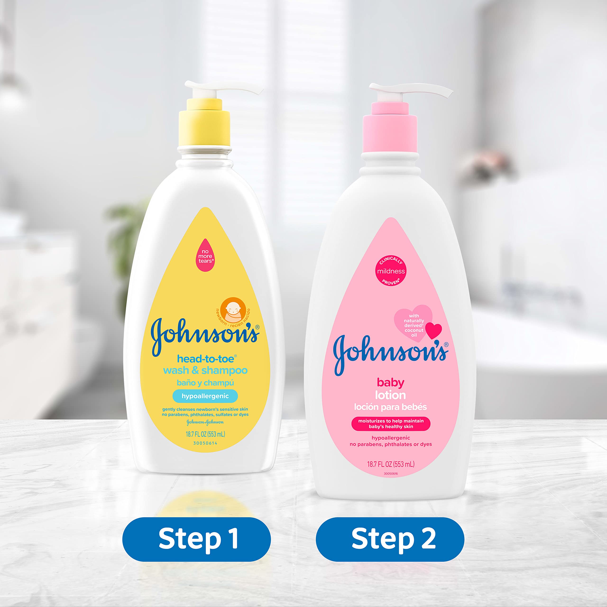 Johnson's Baby Wash & Shampoo - Tear-Free 2 Pack for Sensitive Skin | Bath Time & Daily Hygiene