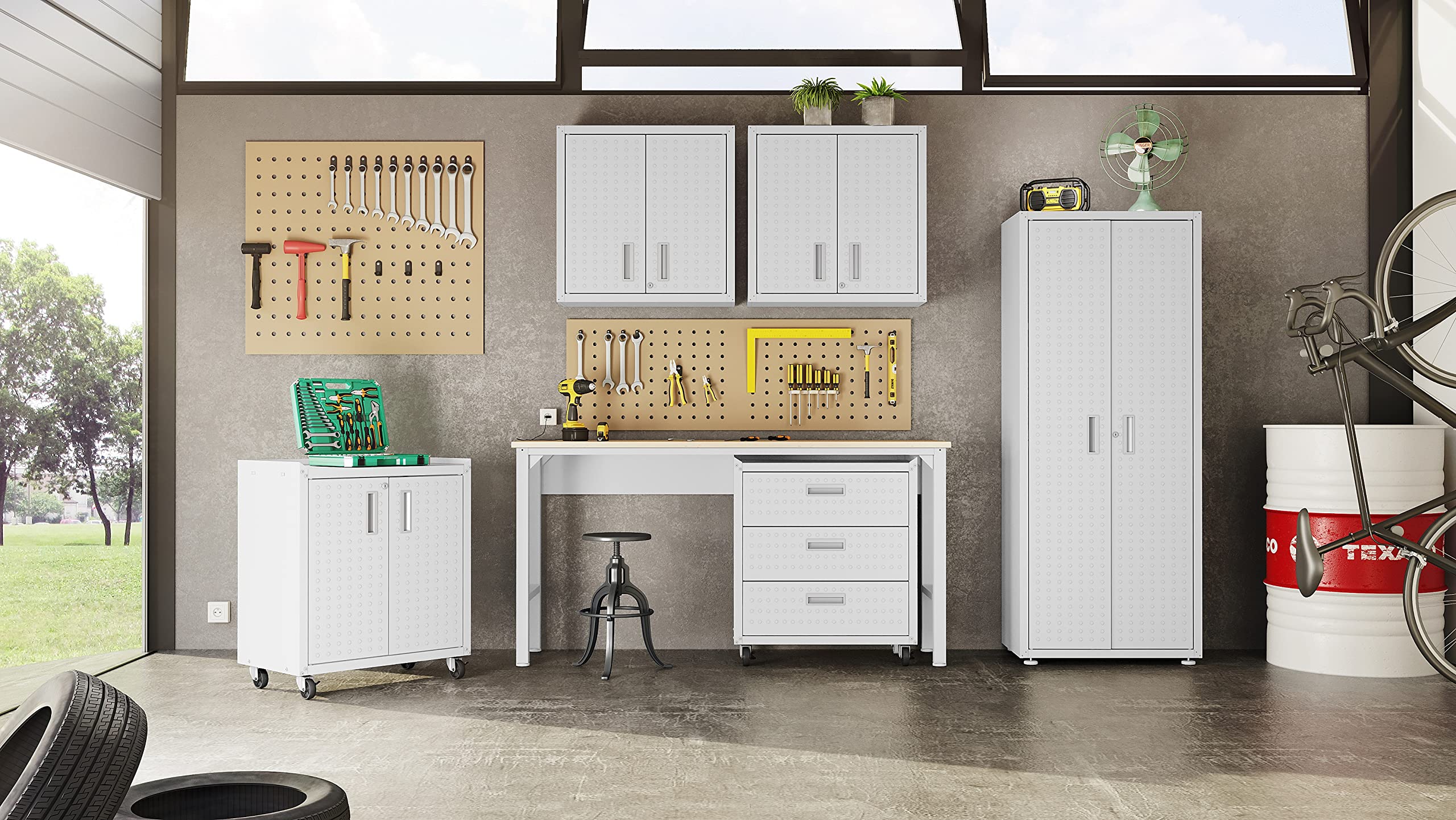 Manhattan Comfort Fortress Storage Units - White | Modern Home & Office Organization Solutions for Small Spaces | Perfect for Bedroom, Living Room & Closet Storage