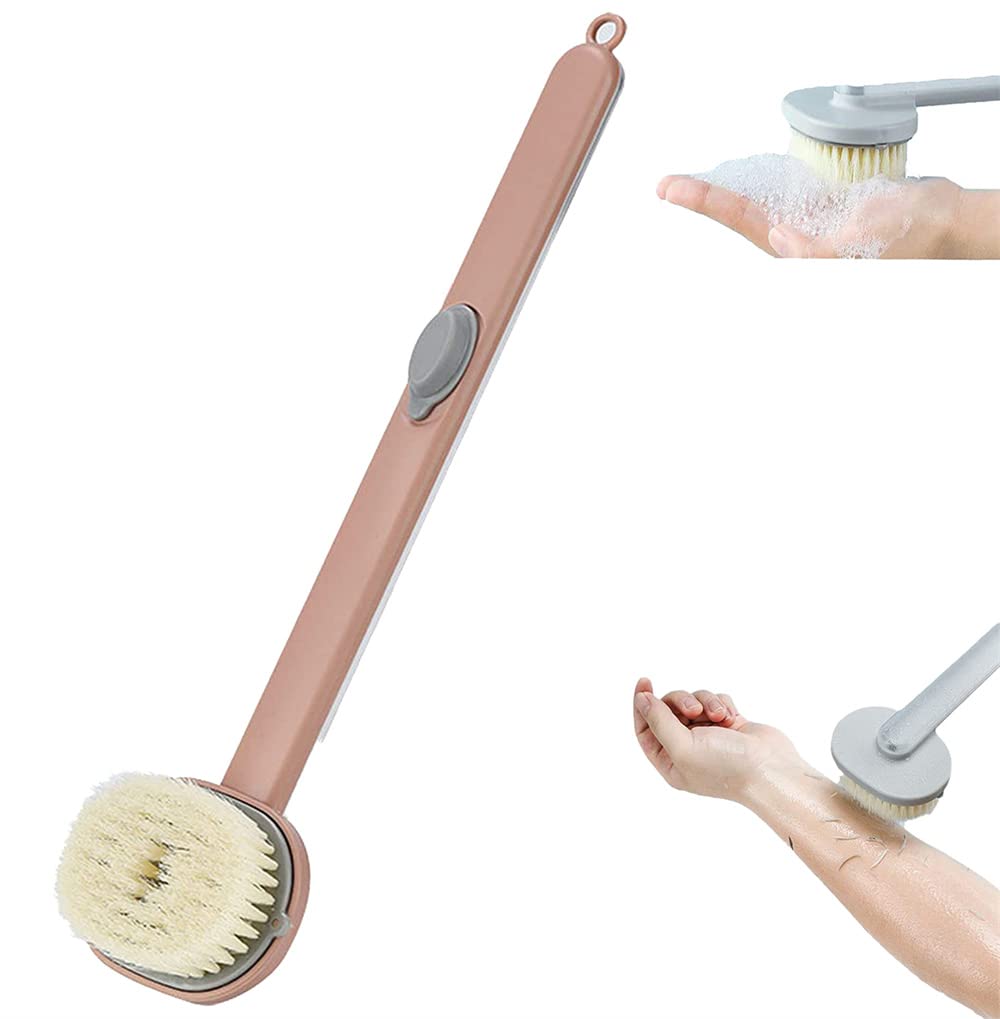 KDGENG Long Handle Bath Brush with Soft Bristles - Back Scrubber for Shower, Exfoliating Body Brush with Gel Storage Groove - Pink | Ideal for Deep Cleansing, Exfoliation & Hard-to-Reach Areas in Bath or Shower