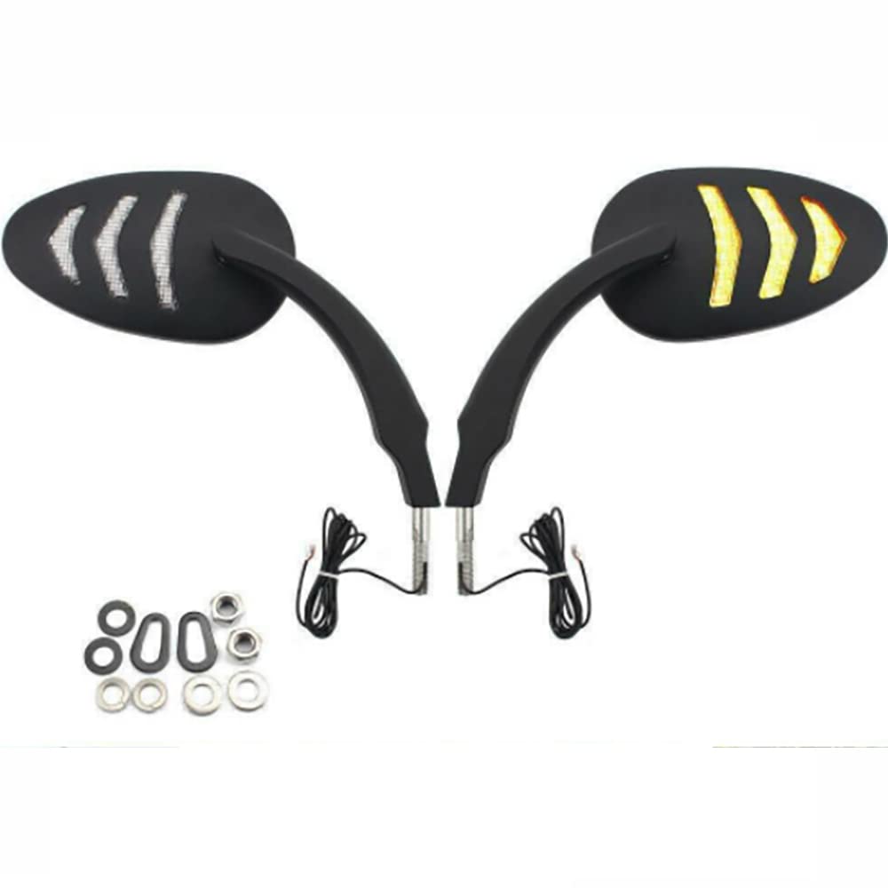 Harley Davidson Motorcycle Rear View Mirrors with LED Amber Turn Signal Lights - Black & Silver - Enhanced Safety & Style for Cruiser Riders
