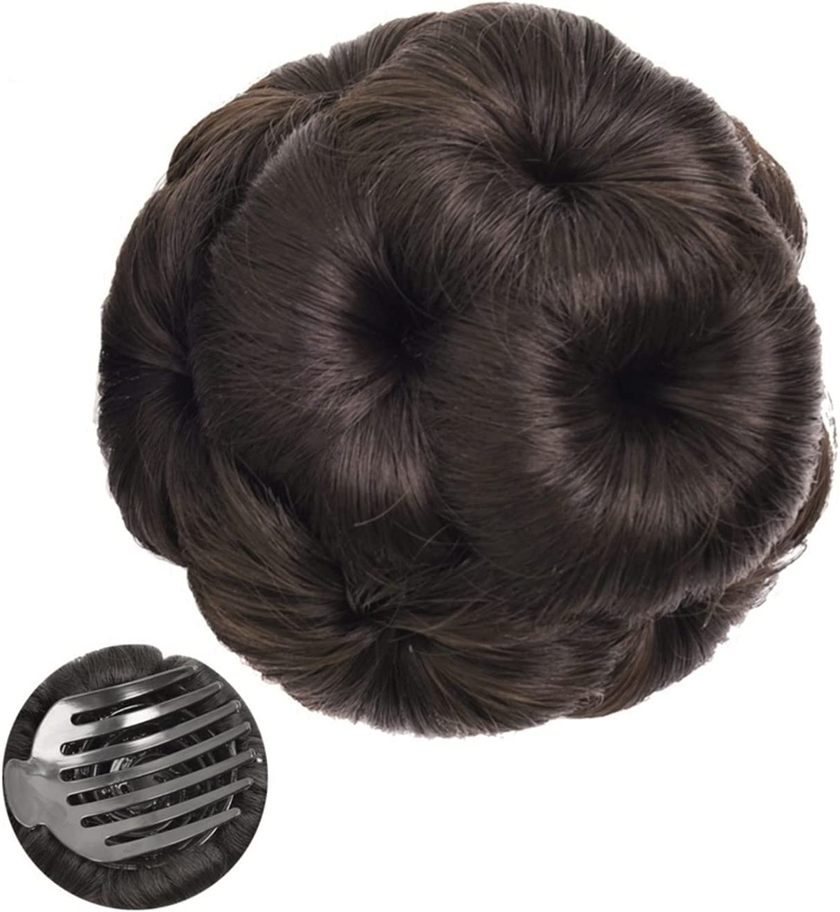 VIEWS 1Pc Ready-Made Bridal Hair Bun Extension - Synthetic Faux Hair Juda Bun for Women - Stylish Black & Brown Hair Extensions - Perfect for Weddings, Parties & Everyday Styling