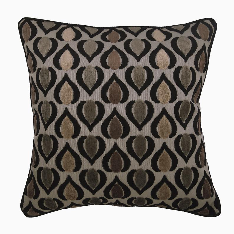 Abstract Brown Velvet Decorative Euro Sham Pillow Cover - Modern Boho Home Decor for Bedroom, Living Room & Sofa