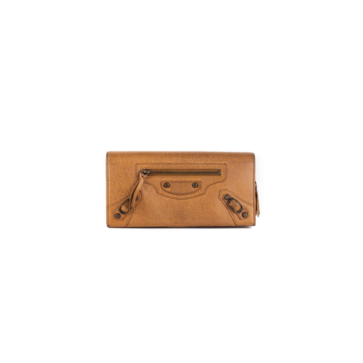 Balenciaga City Long Wallet in Dark Beige - Premium Leather Zip Around Wallet for Women - Perfect for Everyday Use, Travel & Business
