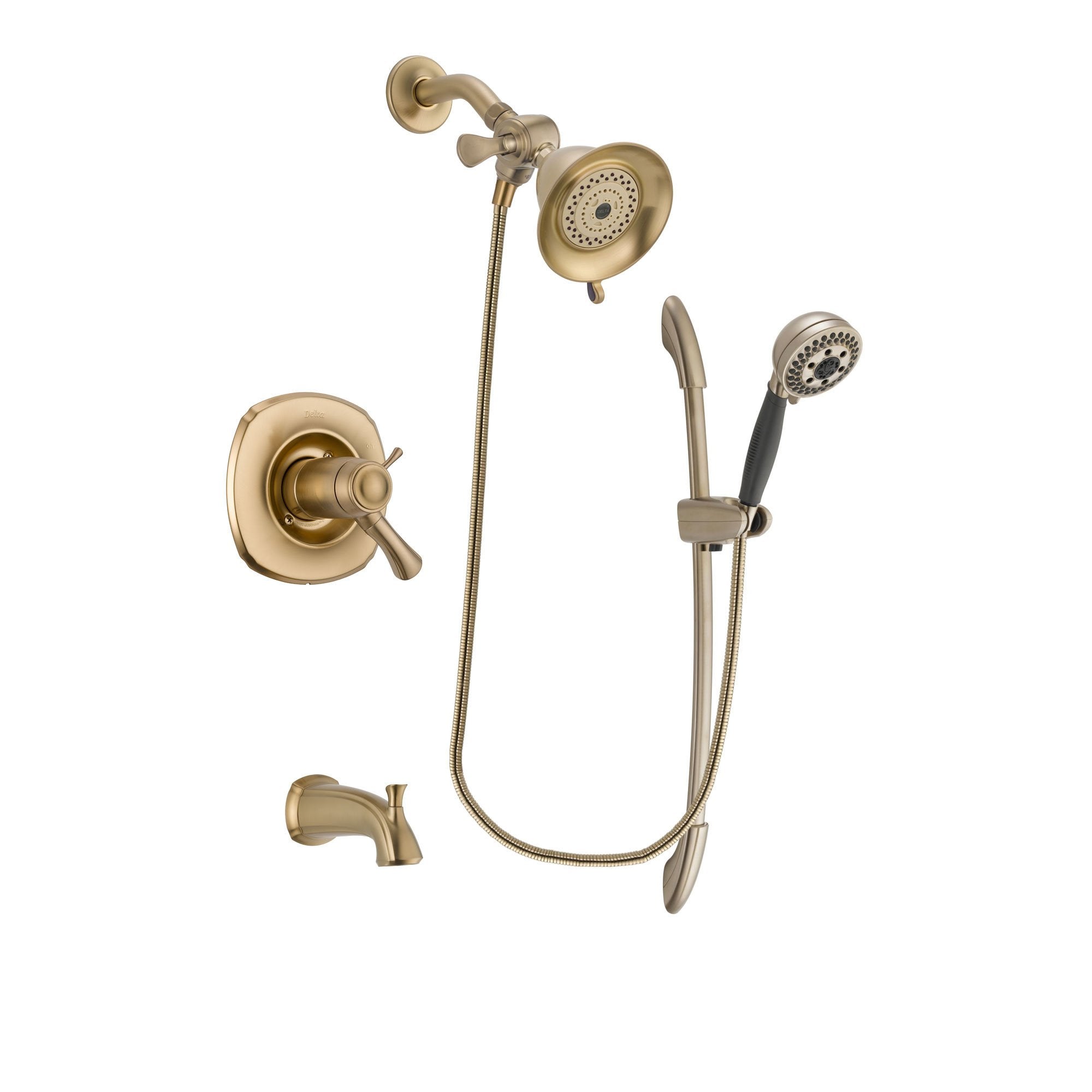 Delta Addison Champagne Bronze Thermostatic Tub and Shower Faucet System with Water-Efficient Shower Head, 5-Spray Handshower & Slide Bar - Includes Rough-in Valve & Tub Spout DSP3321V - Perfect for Luxury Bathroom Renovations & Spa-Like Shower Experiences