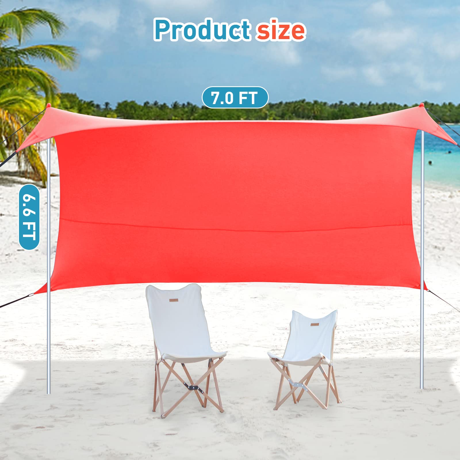 4-5 Person Pop Up Beach Tent with UPF50+ Sun Protection - Portable 7x7 Ft Sun Shelter for Camping, Fishing, Picnics & Outdoor Activities | Includes Carrying Bag (Orange, 2-Pole Design)